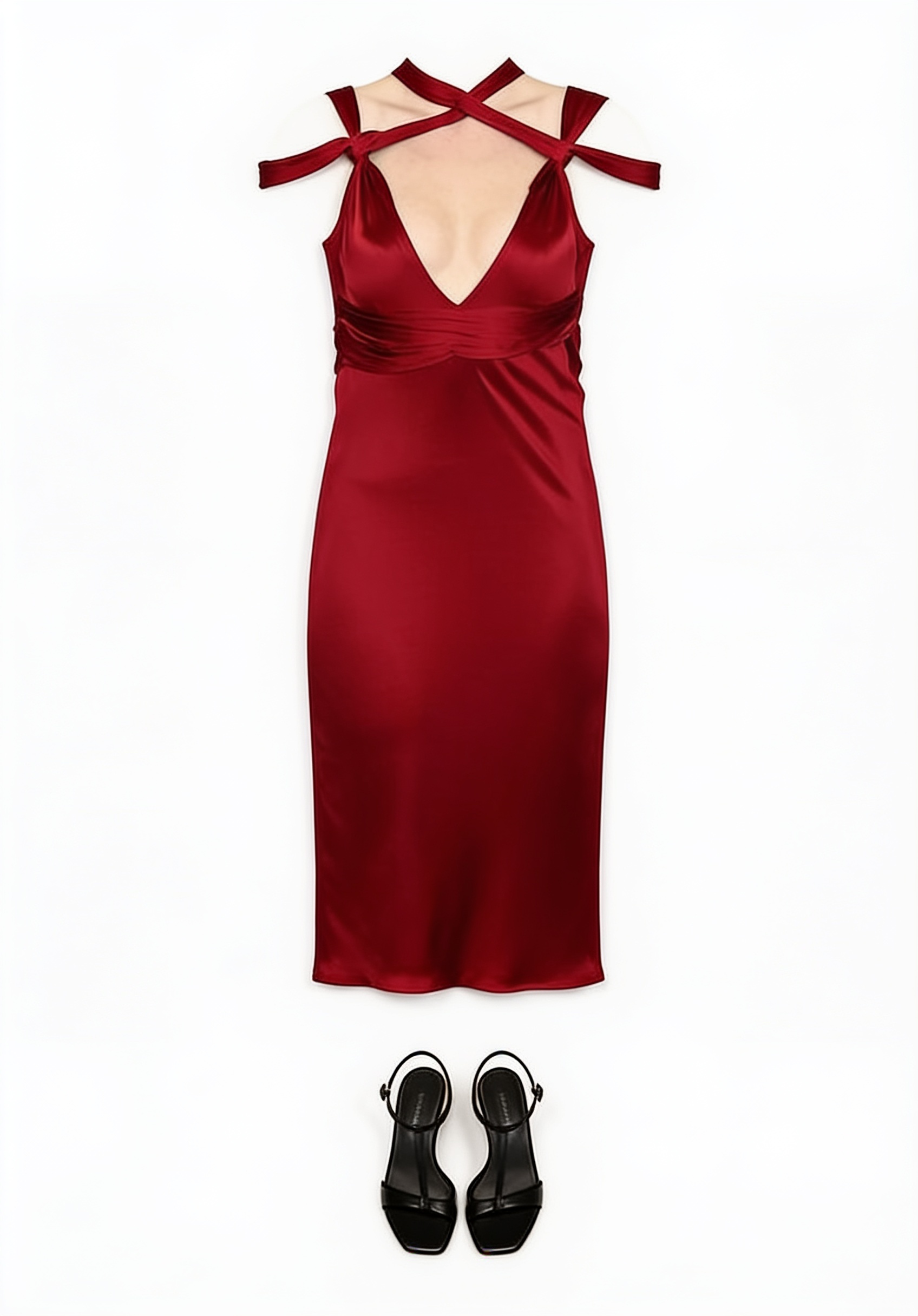 Burgundy strappy cutout midi dress