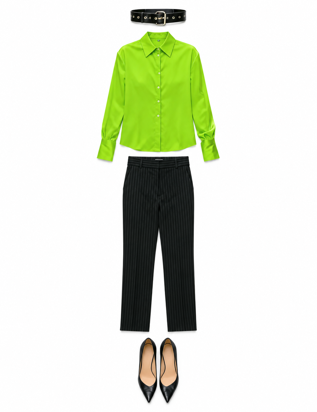 Lime cutout shirt and black trousers