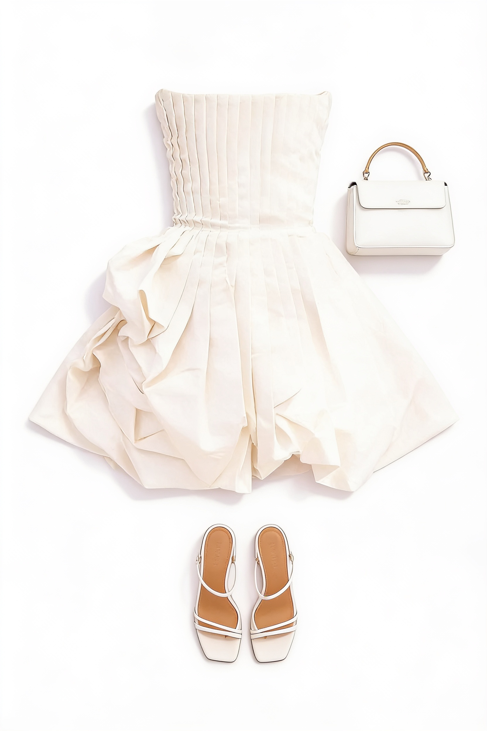 Ivory strapless ruffled mini dress