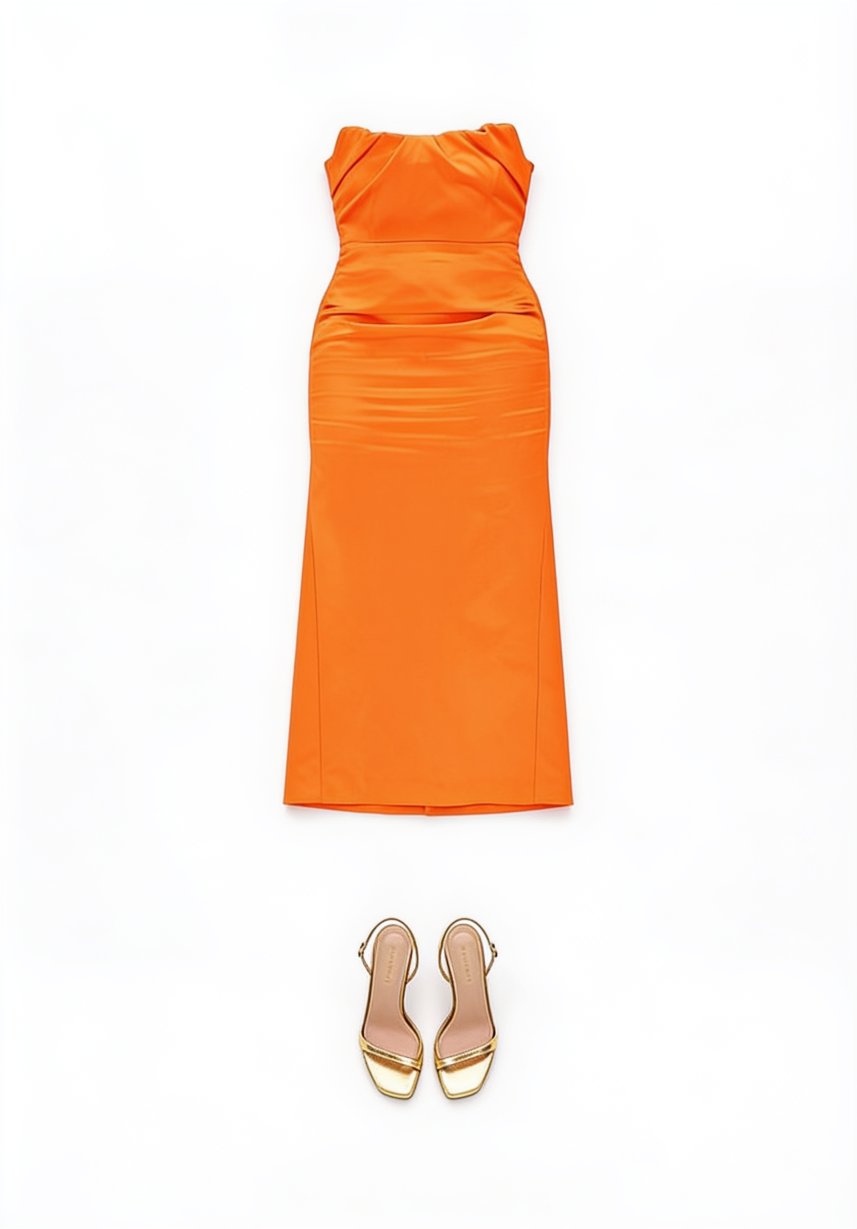 Orange strapless midi dress