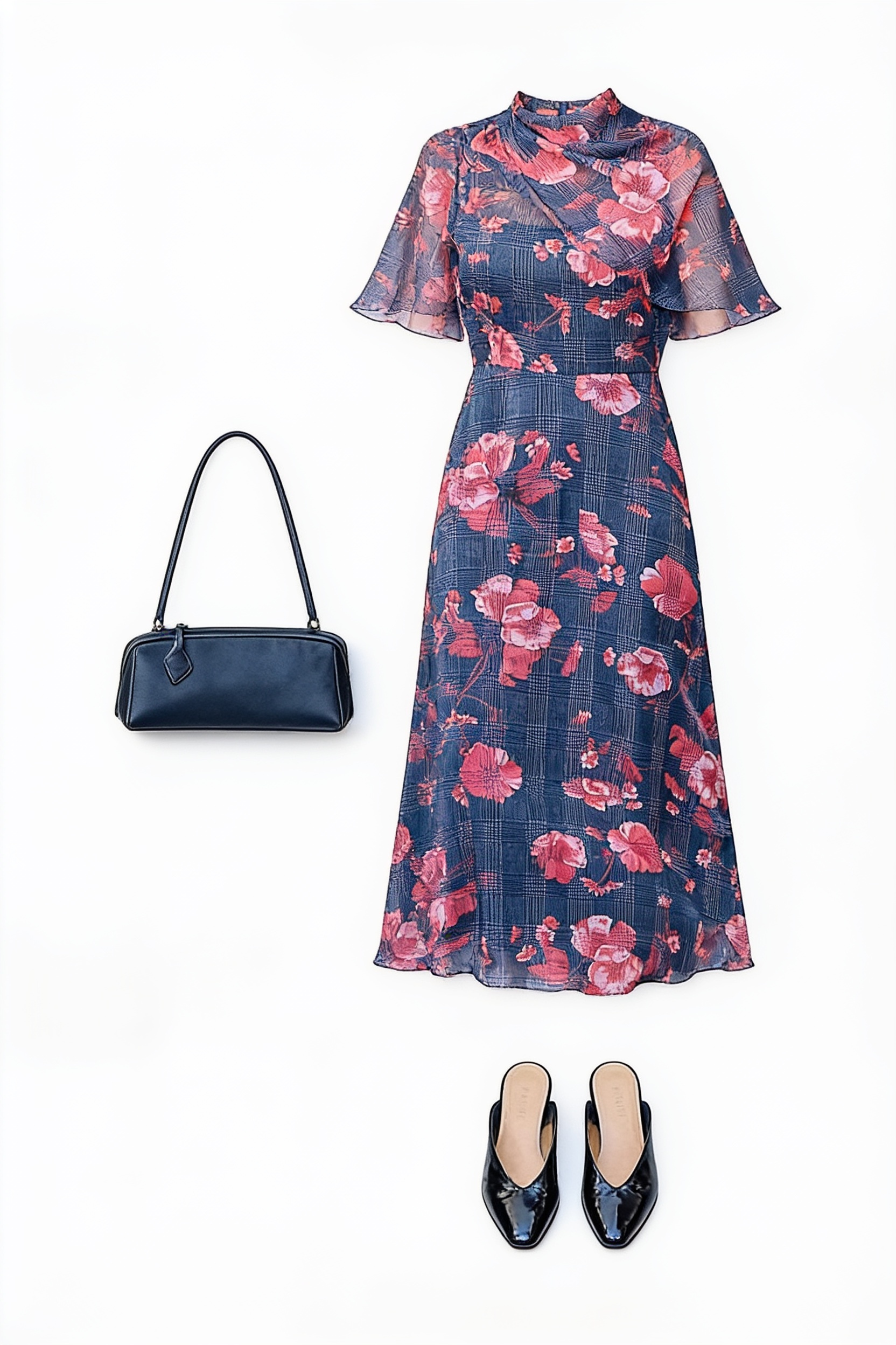 Navy floral midi dress