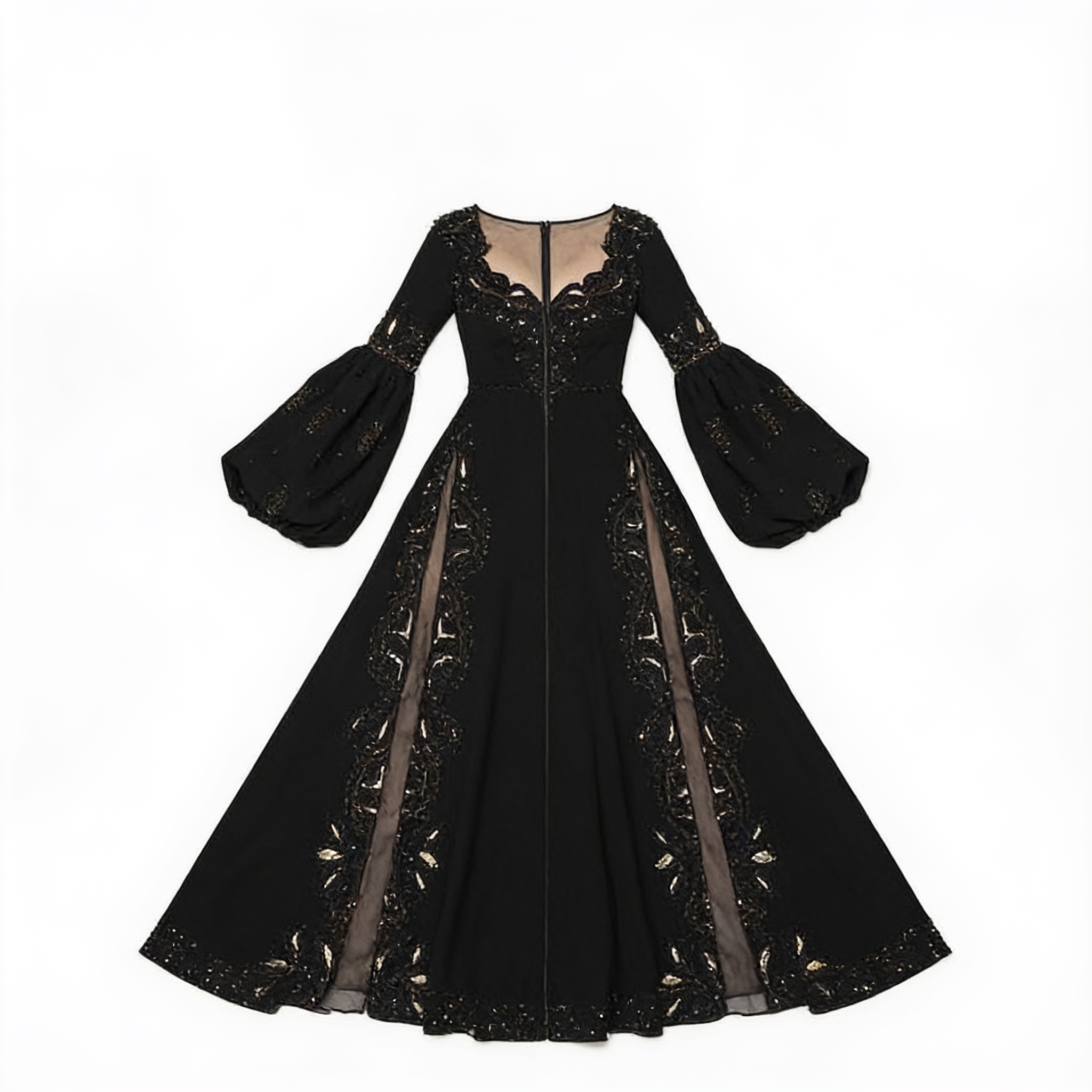Black ruffle-sleeve tiered maxi dress
