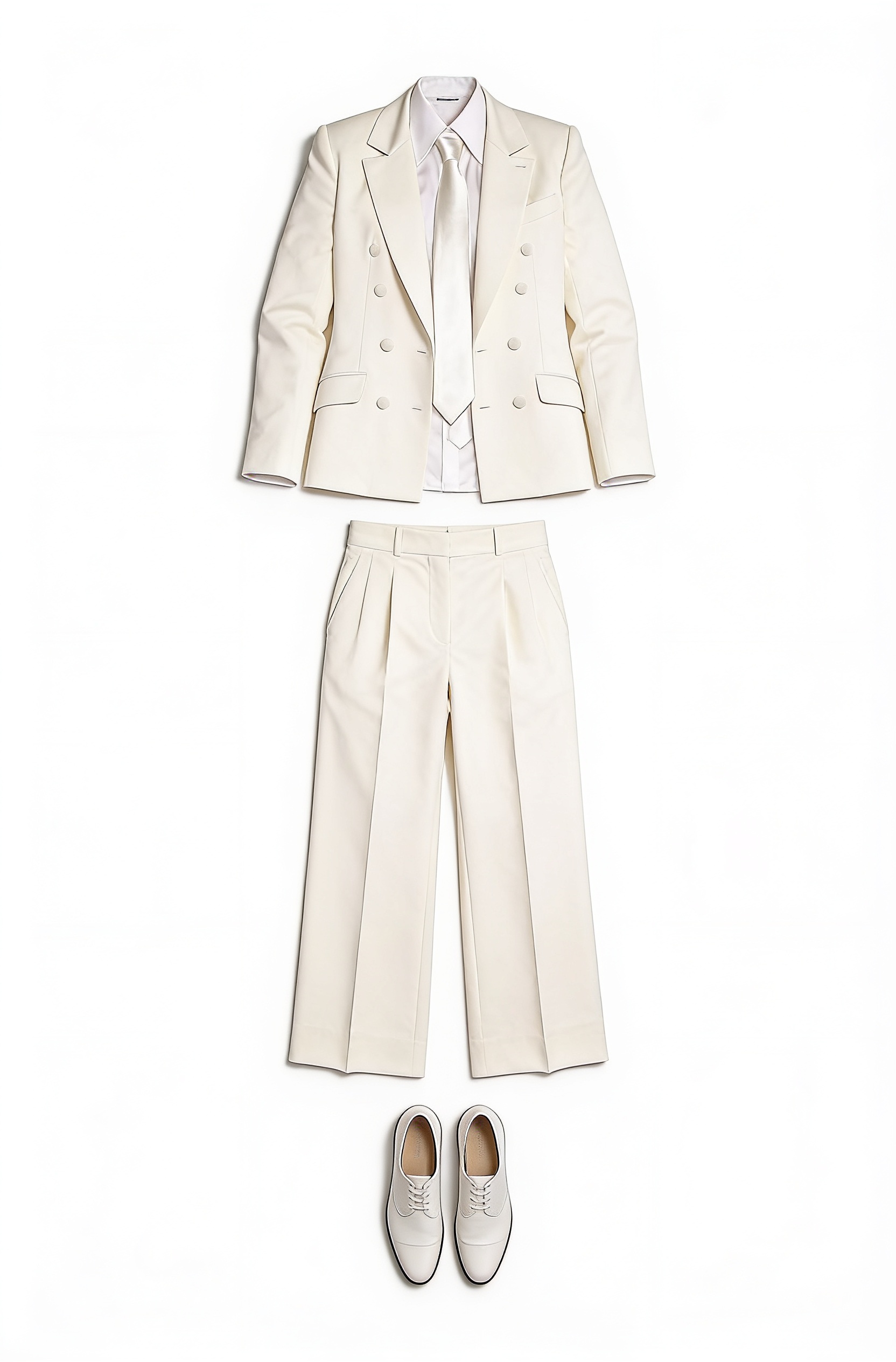 Ivory oversized trouser suit and white shirt