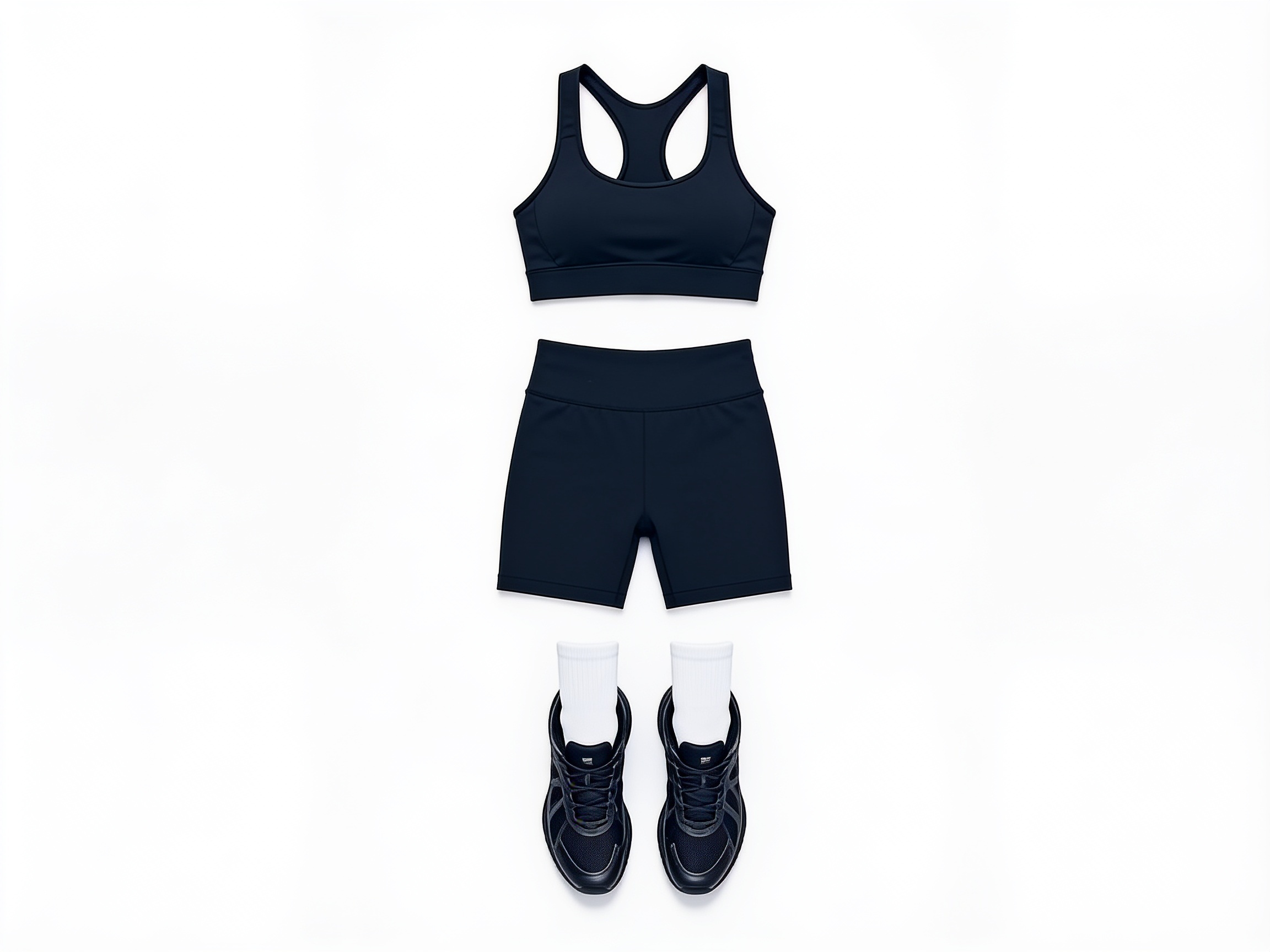 Black sports bra and cycling shorts