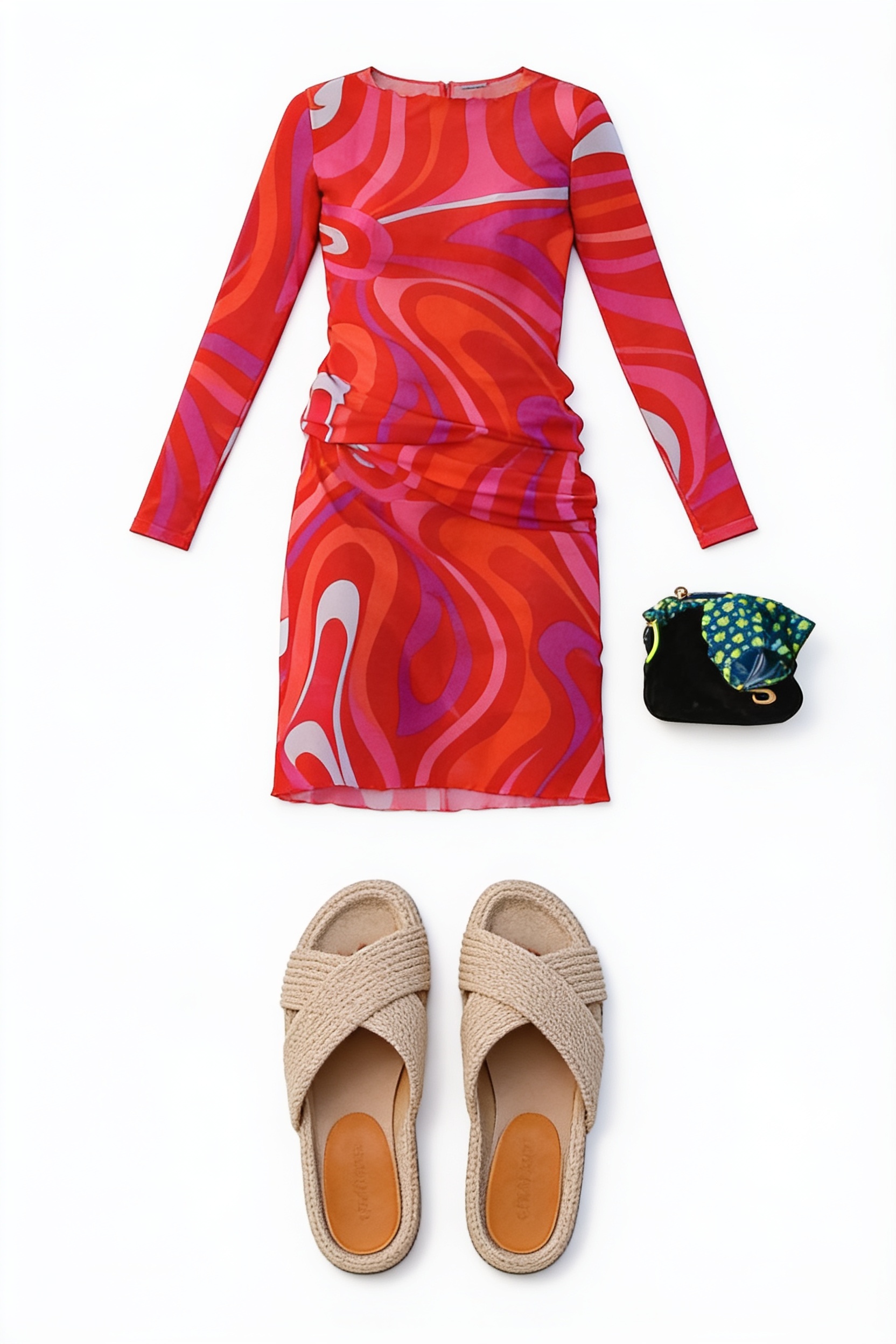 Pink-and-orange printed mini dress