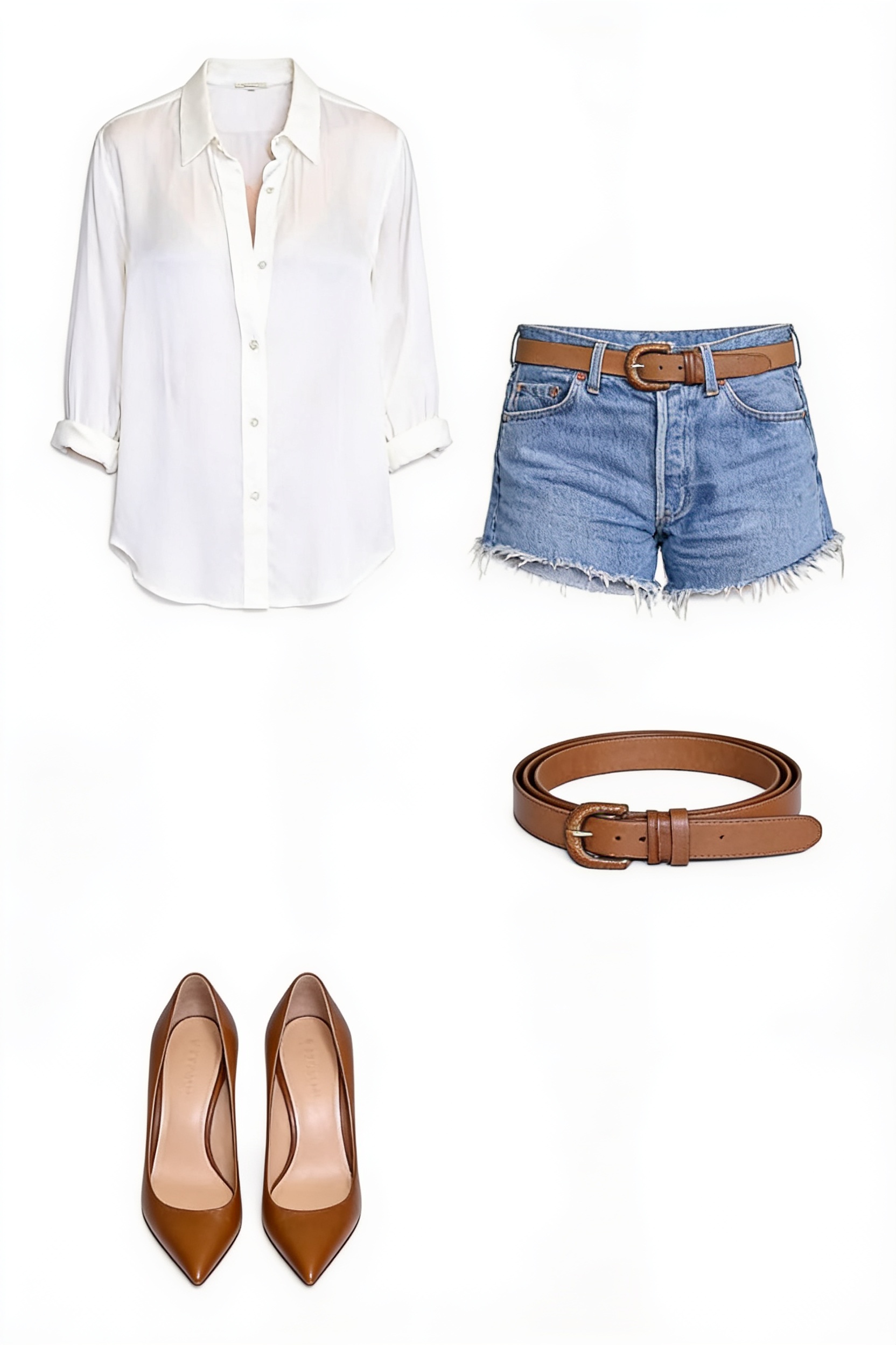 White blouse and denim shorts