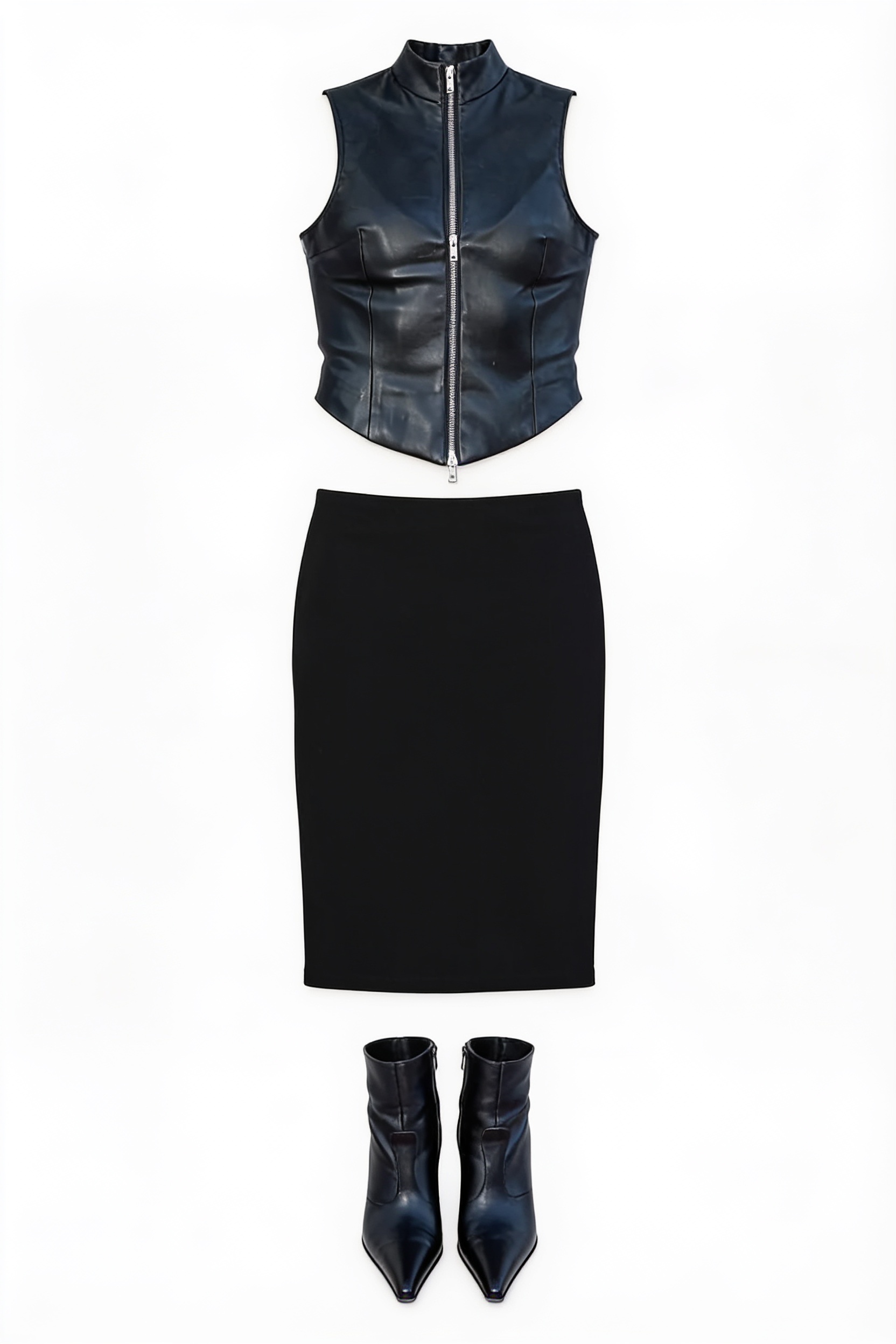 Black zipped leather top and pencil skirt