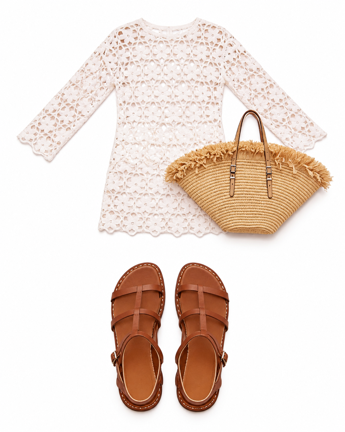 Cream floral long-sleeve mini dress