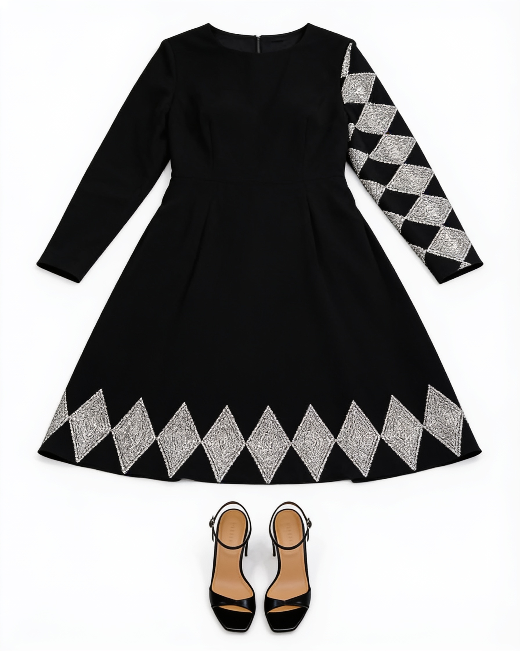 Black dress with silver diamond embroidery