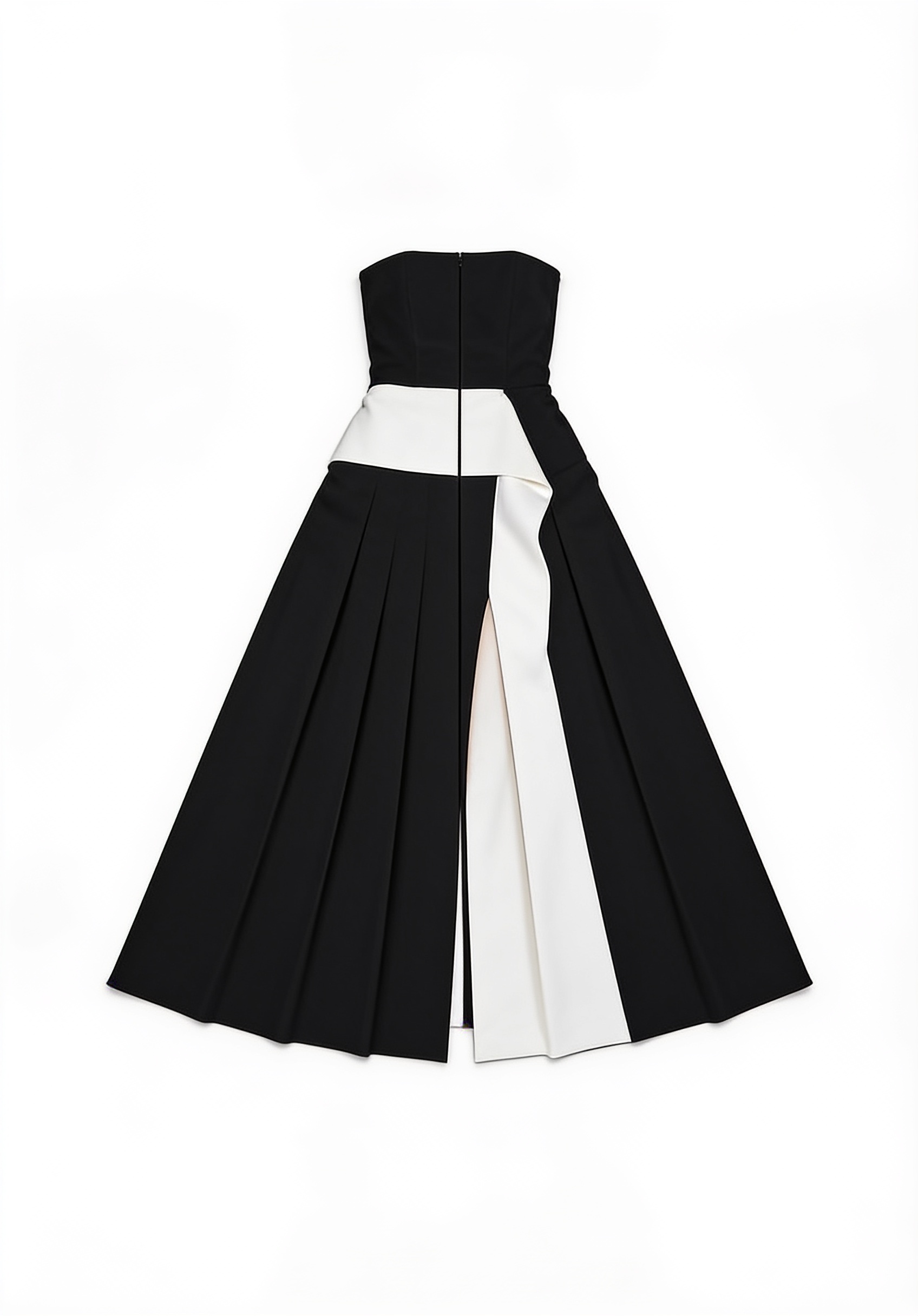 Black strapless dress with white waist panel