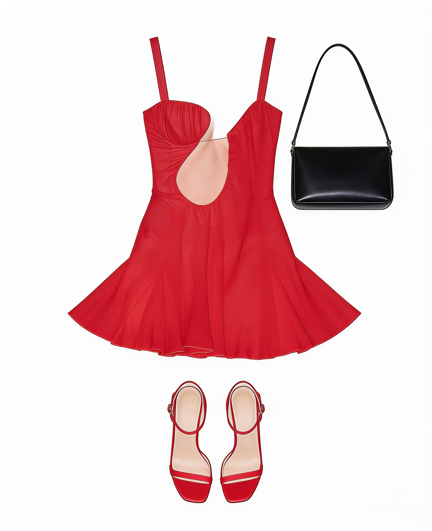 Red cutout mini dress and strappy heels