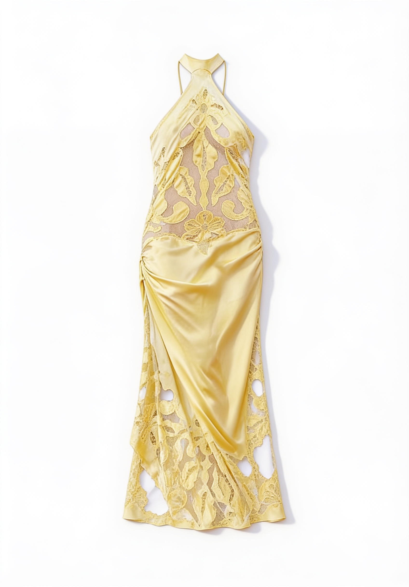 Yellow satin halter gown
