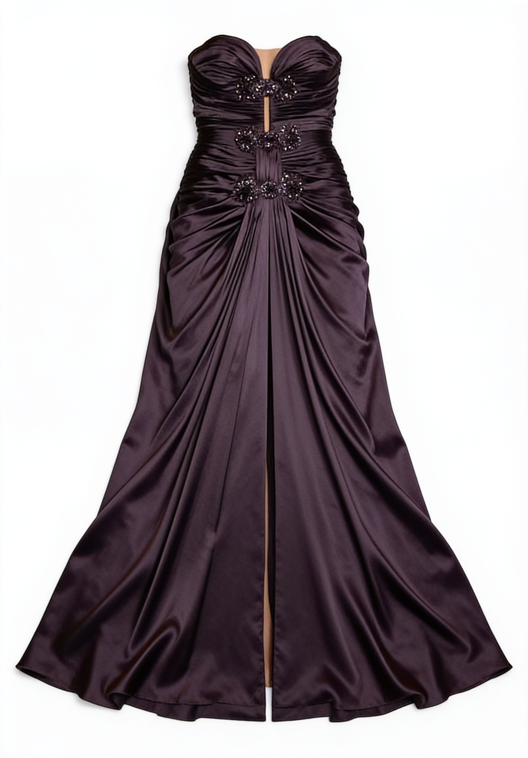 Deep plum sculpted strapless gown