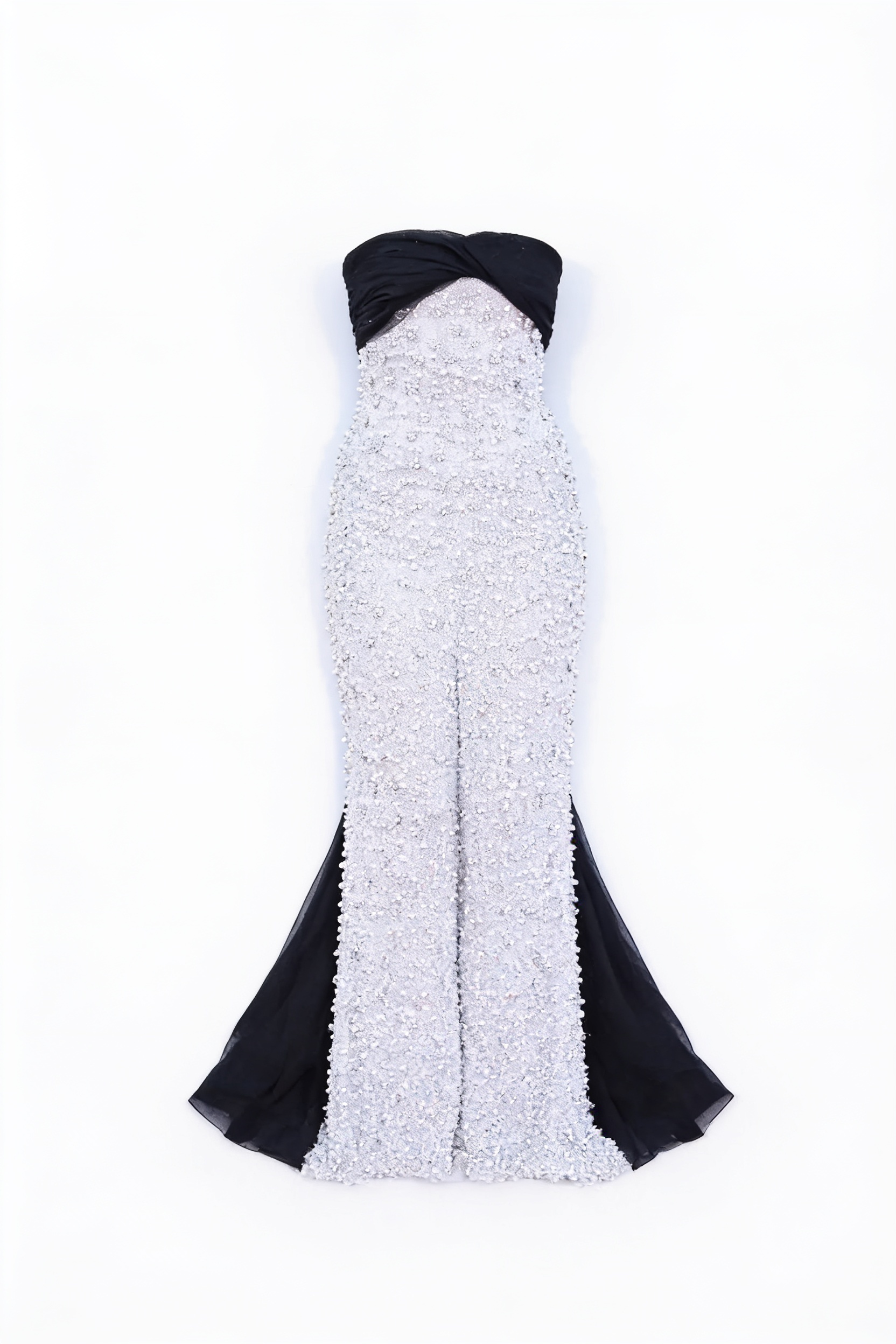 White textured column gown with black bodice