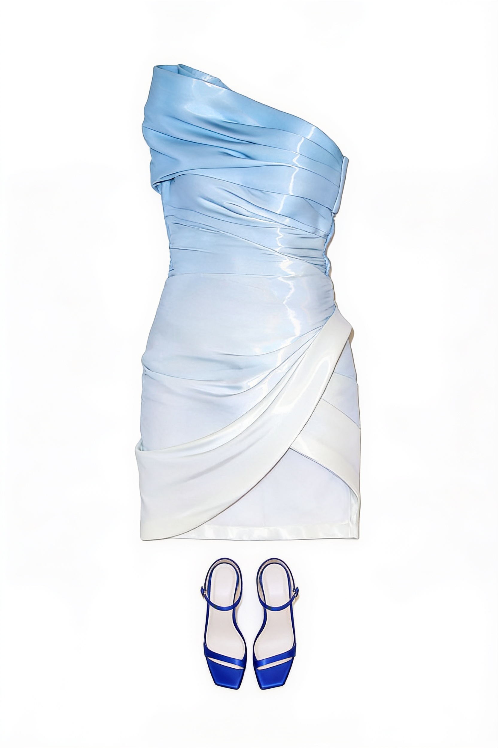 Pale blue asymmetric satin mini dress