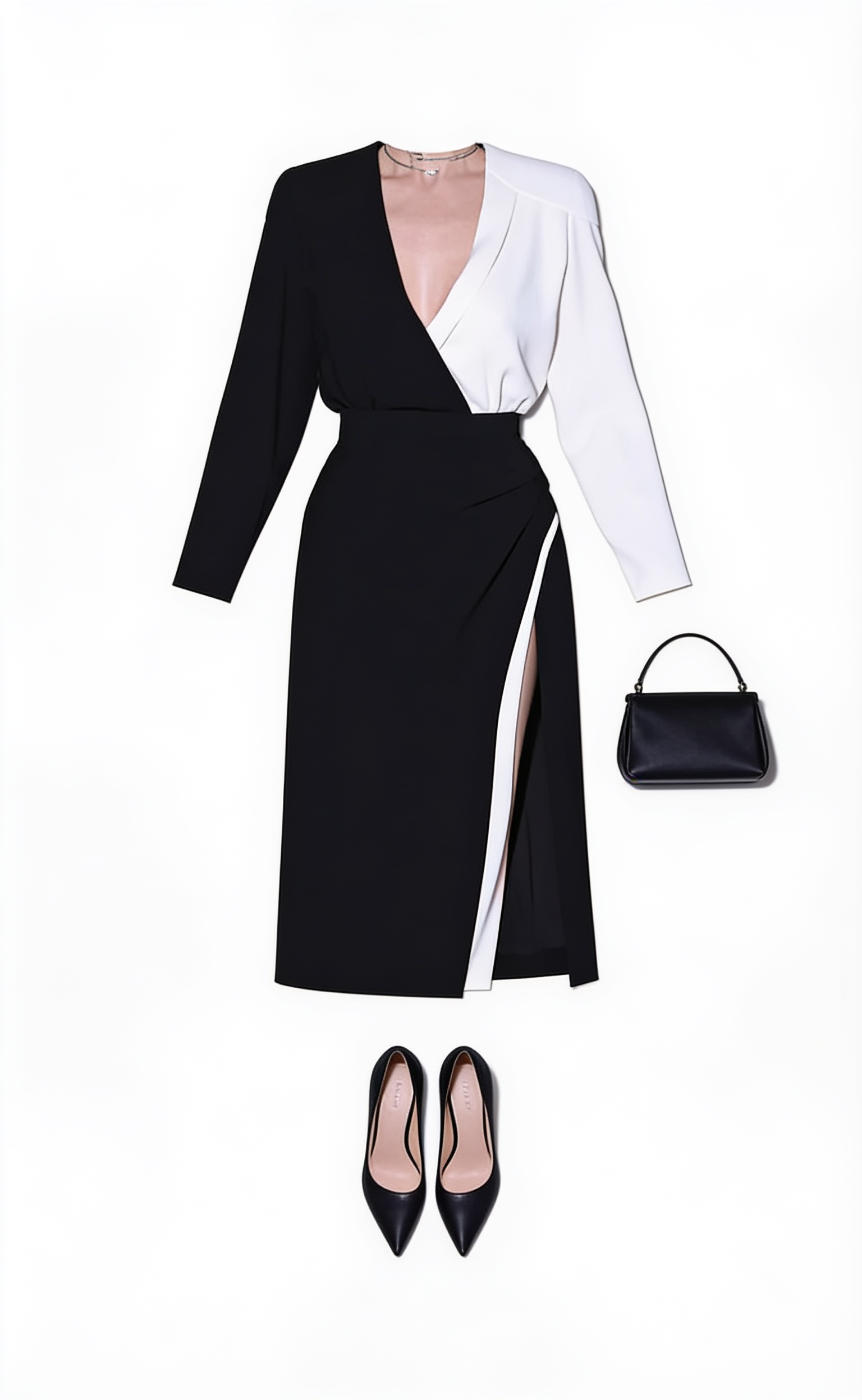 Black and white wrap midi dress