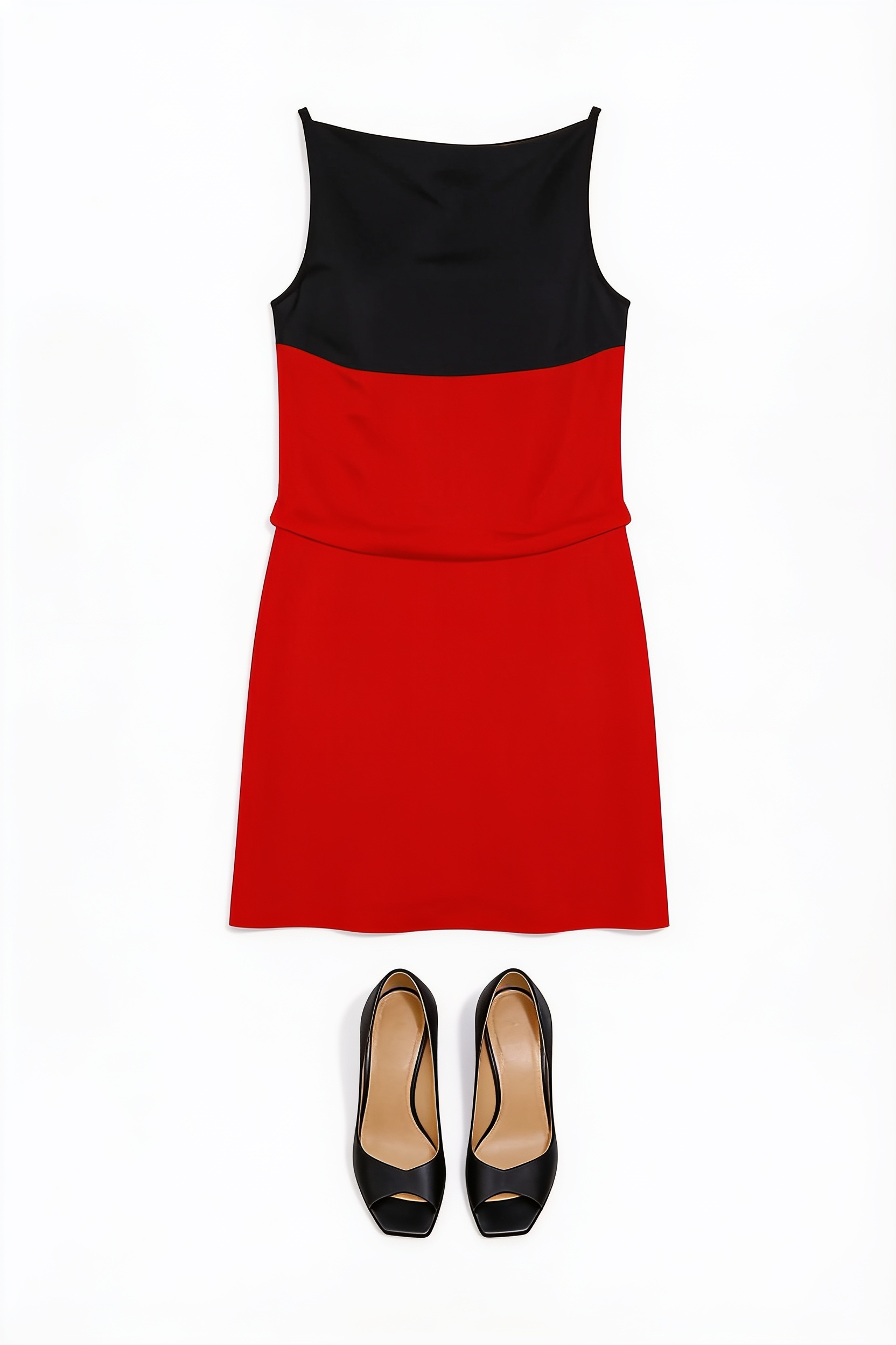 Black and red colour-block midi dress