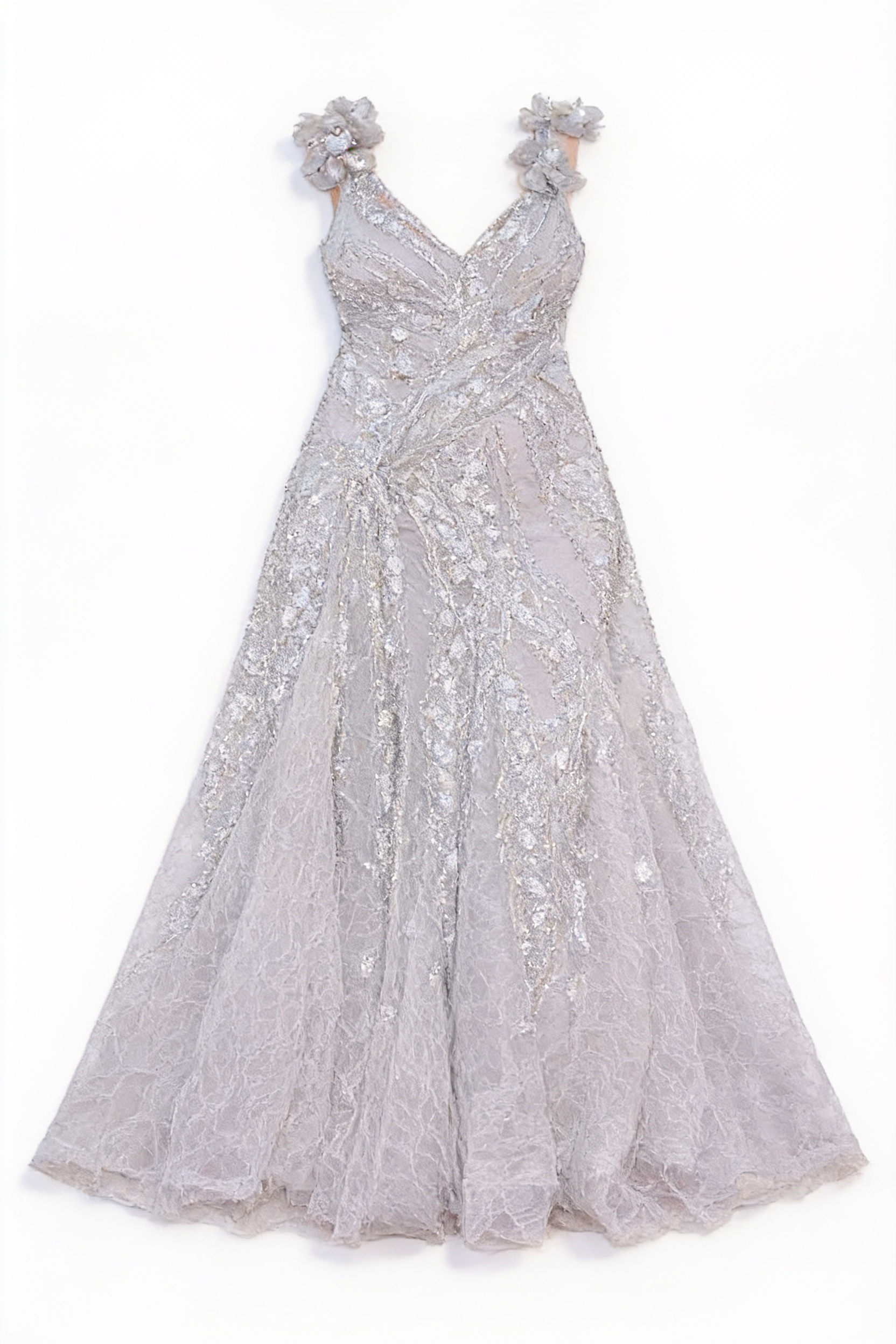 Silver beaded sleeveless maxi dress