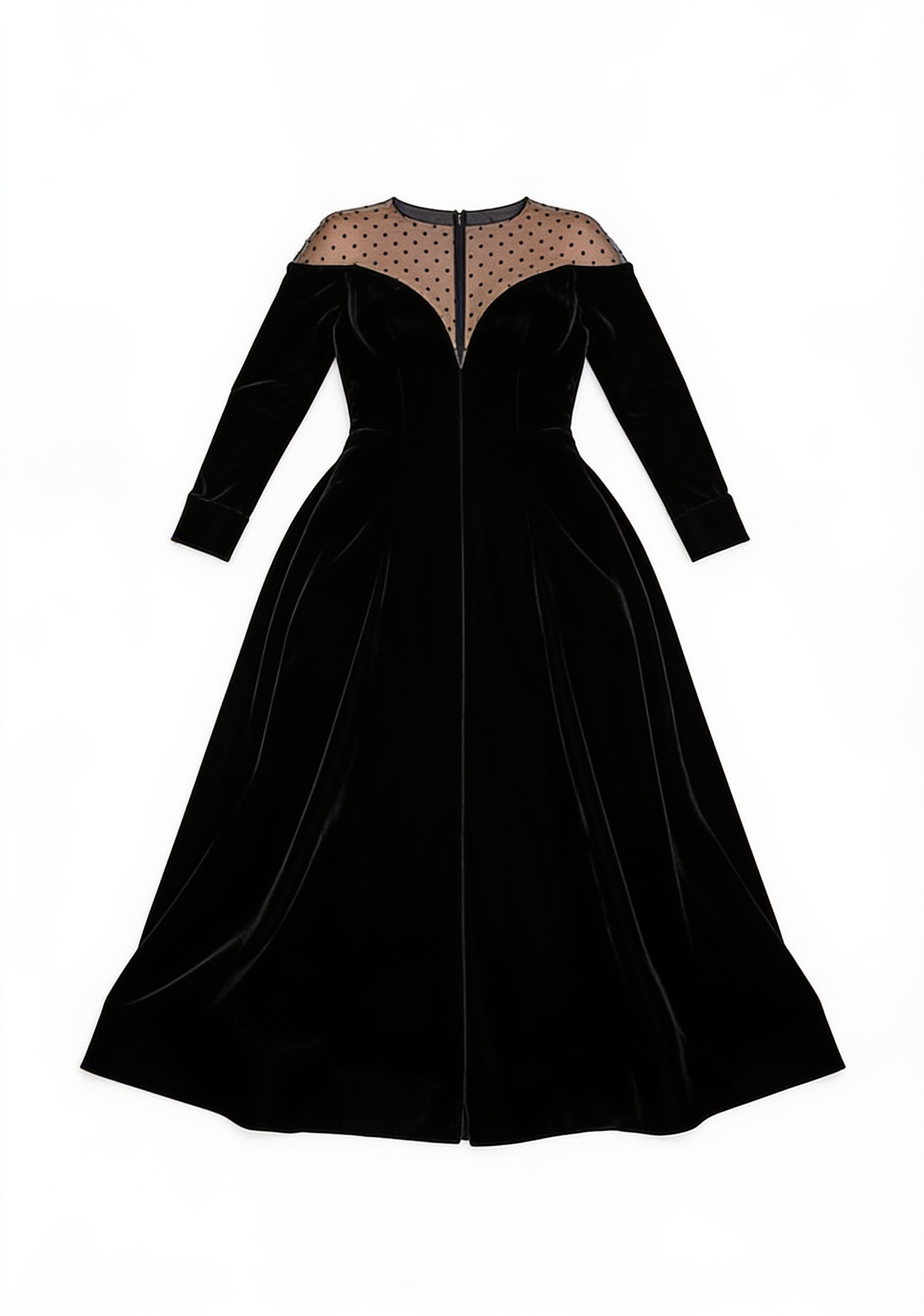 Black velvet plunge-neck gown