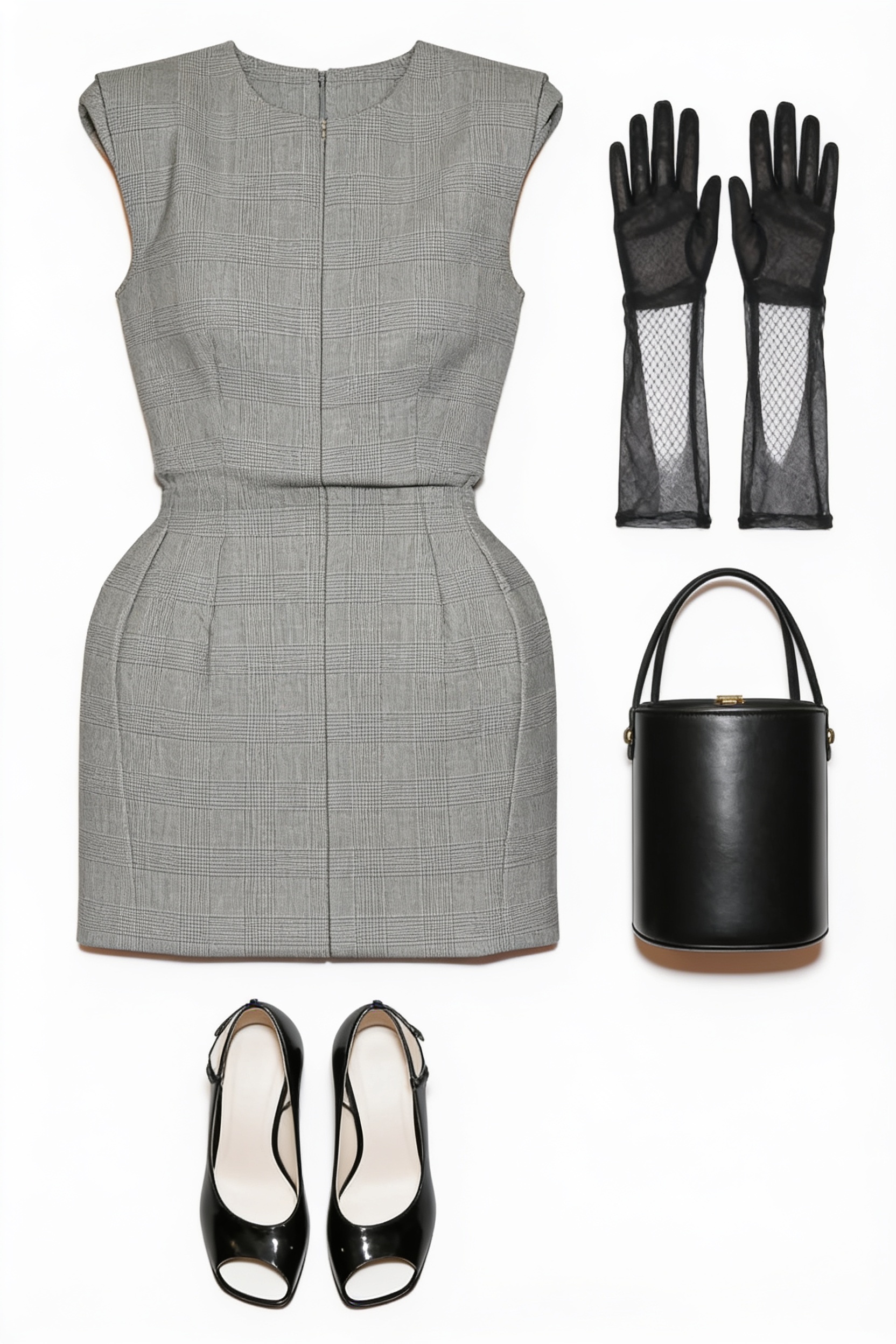 Grey plaid sculptural mini dress