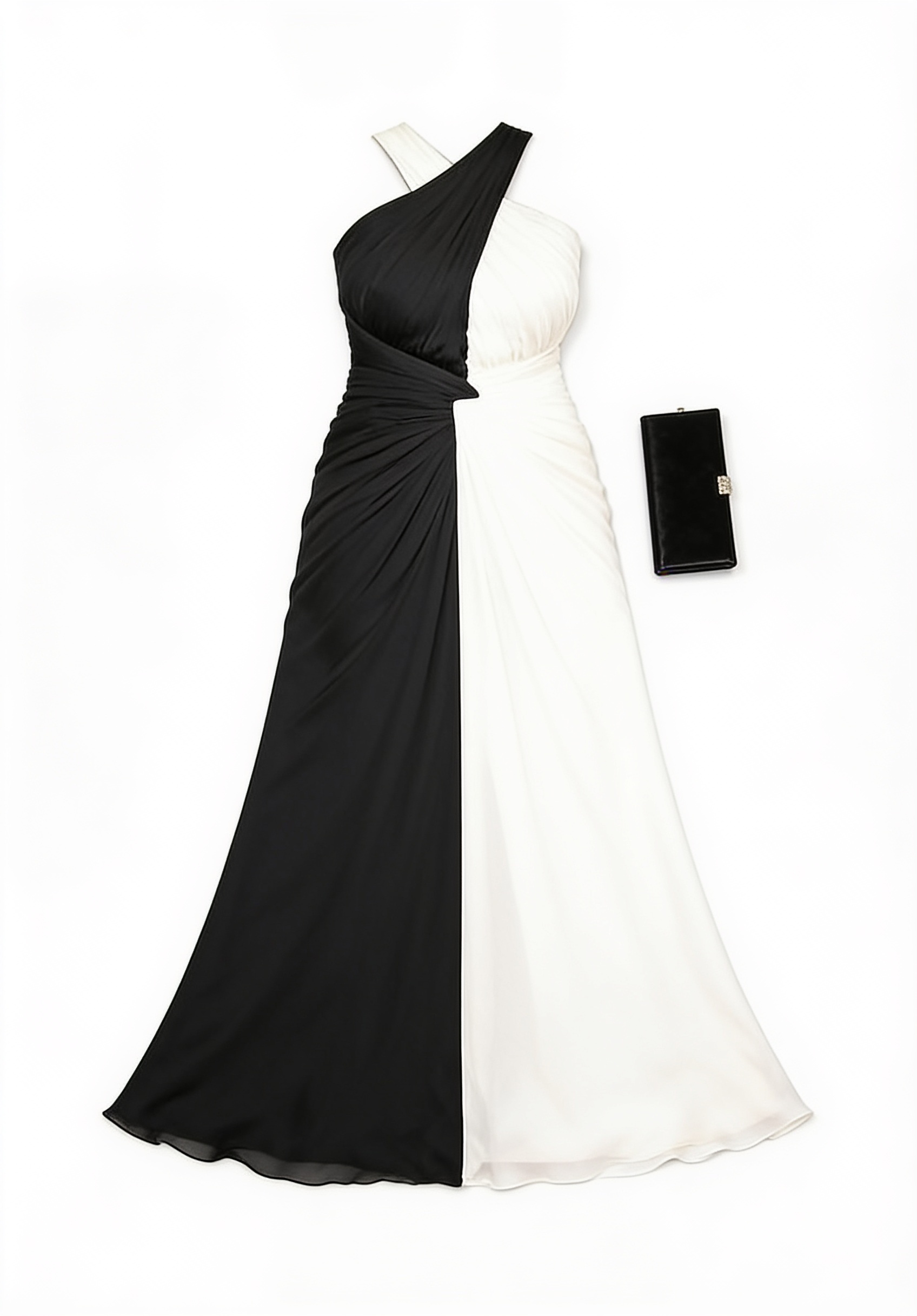 Black and white one-shoulder gown