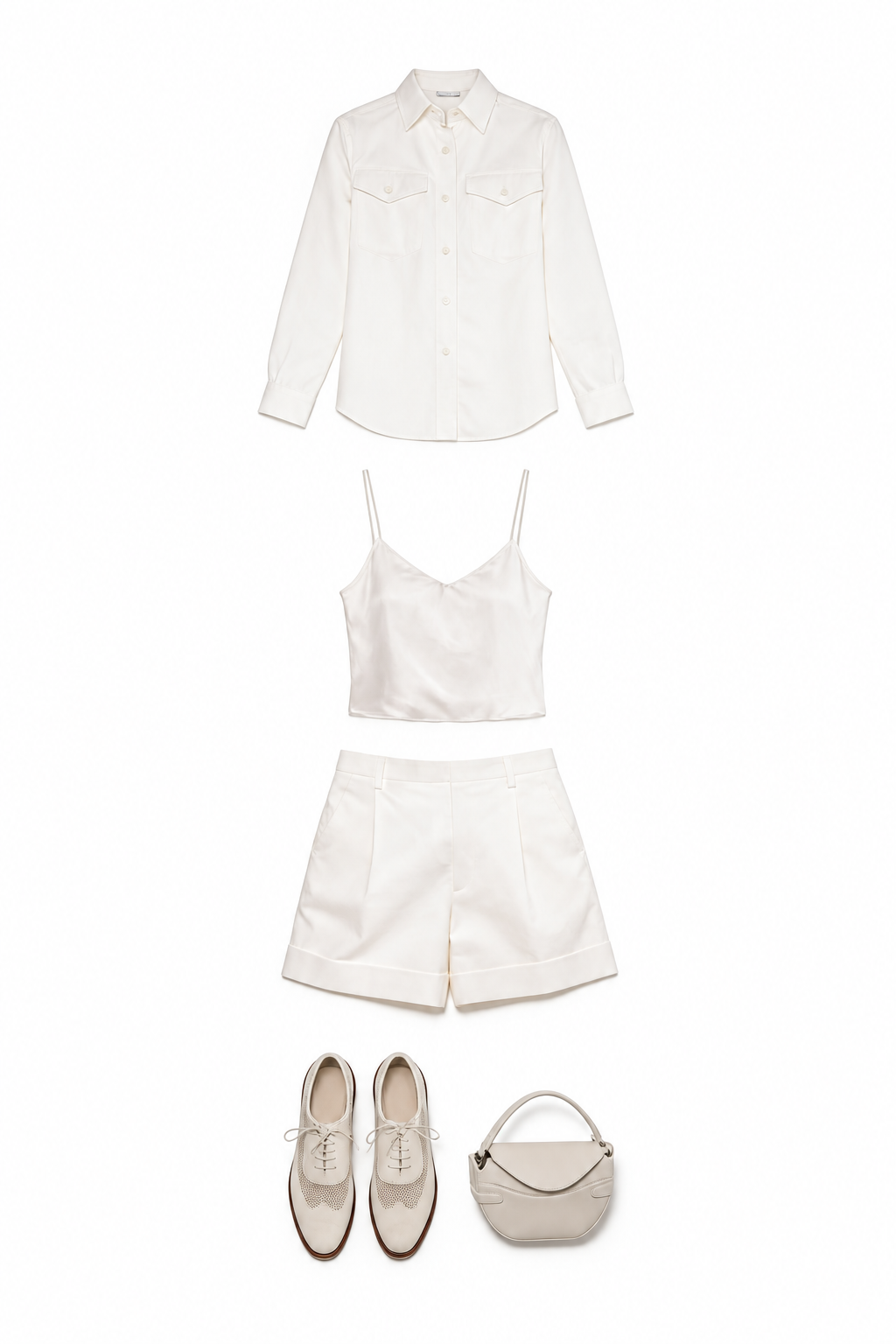 White shirt and shorts with lace-up shoes