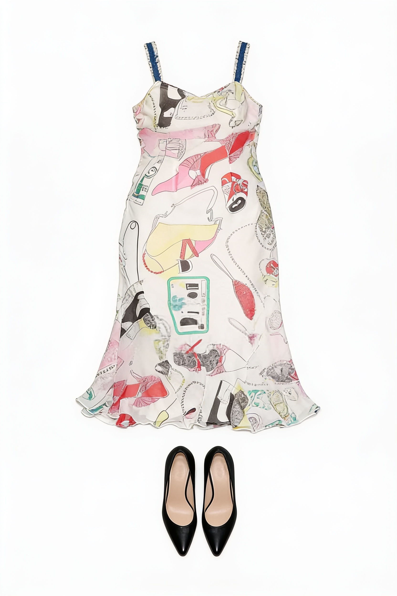 Colourful printed ruffle-hem slip dress