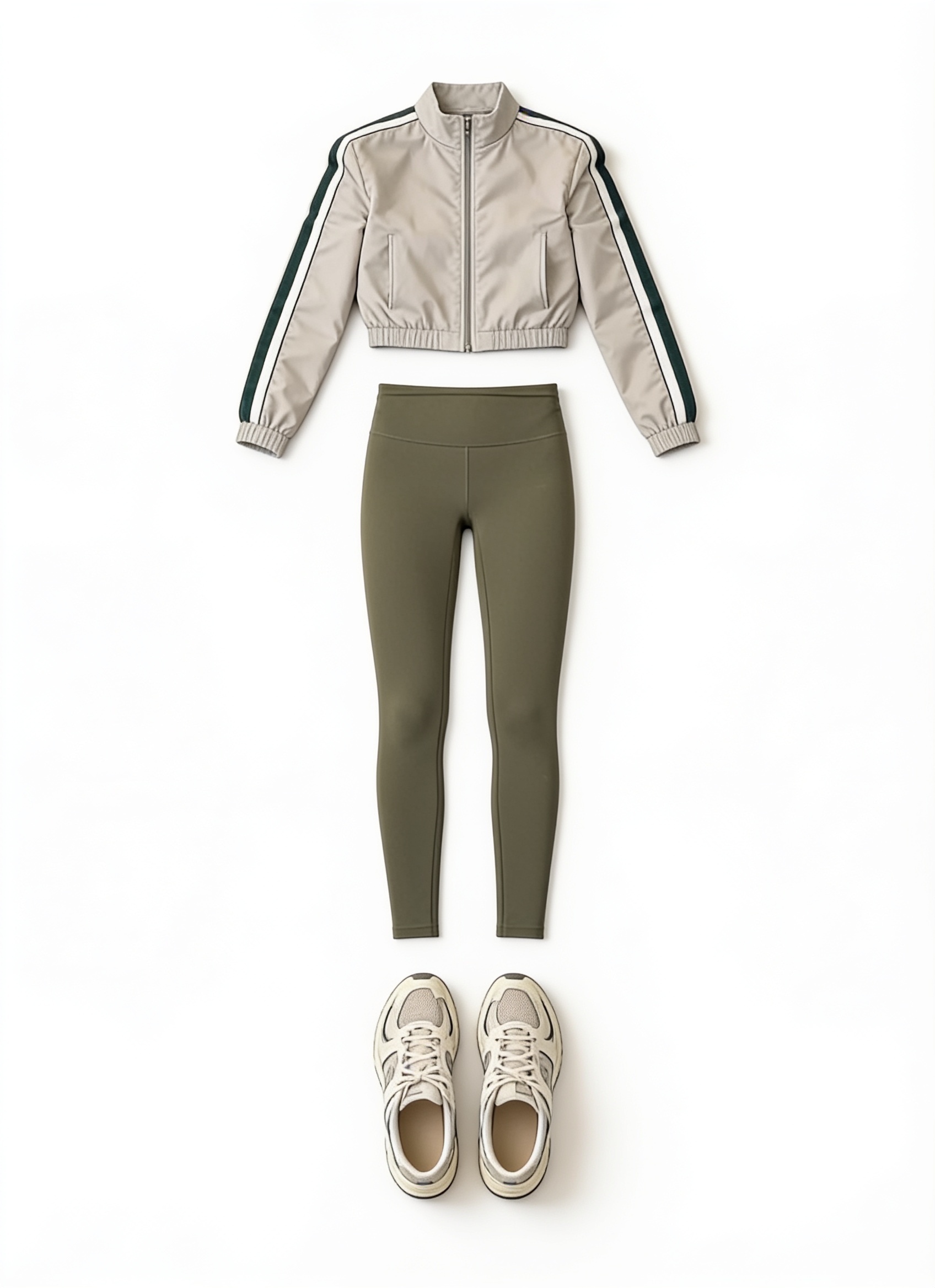 Cream track jacket and olive leggings