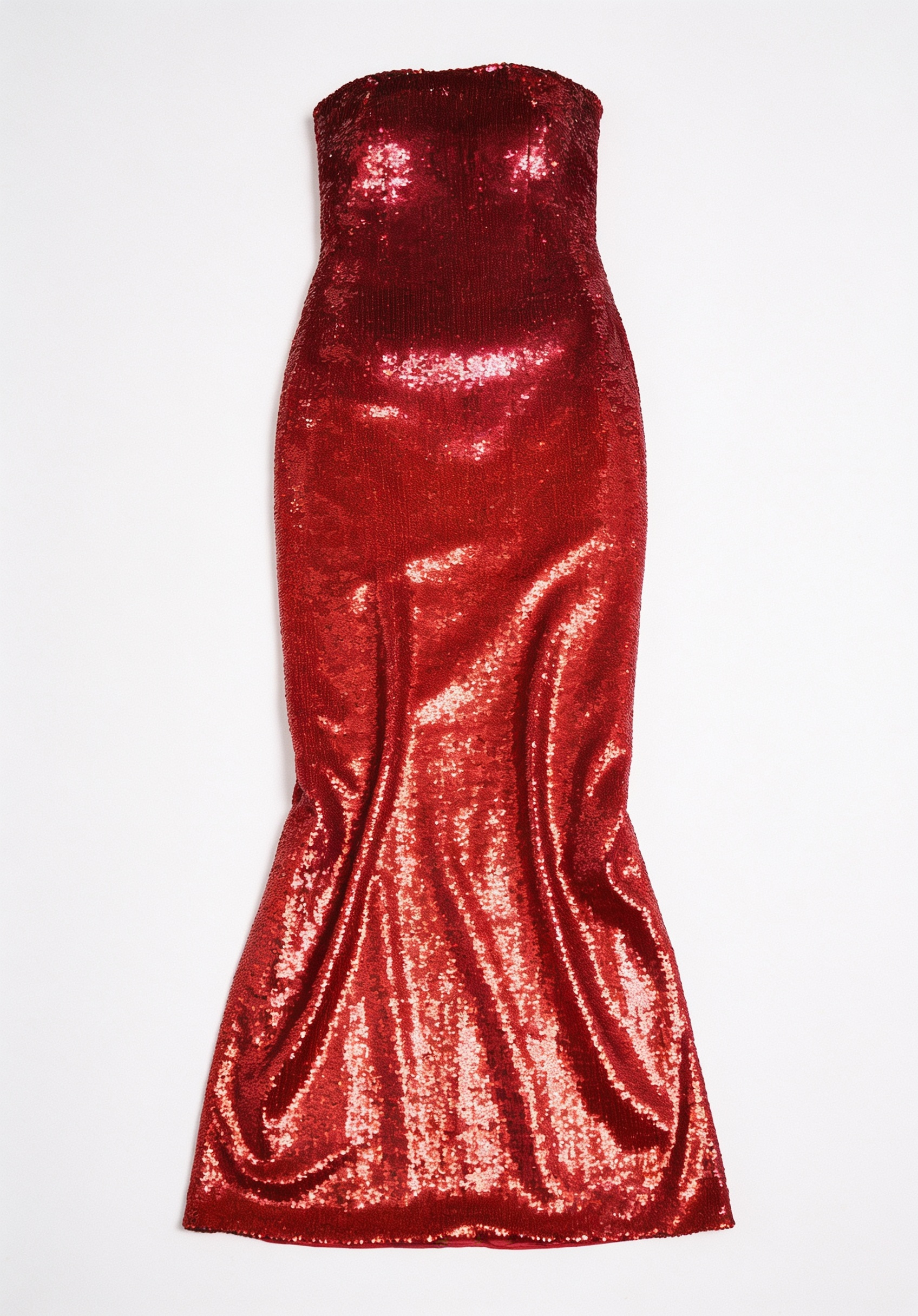 Red sequinned strapless gown