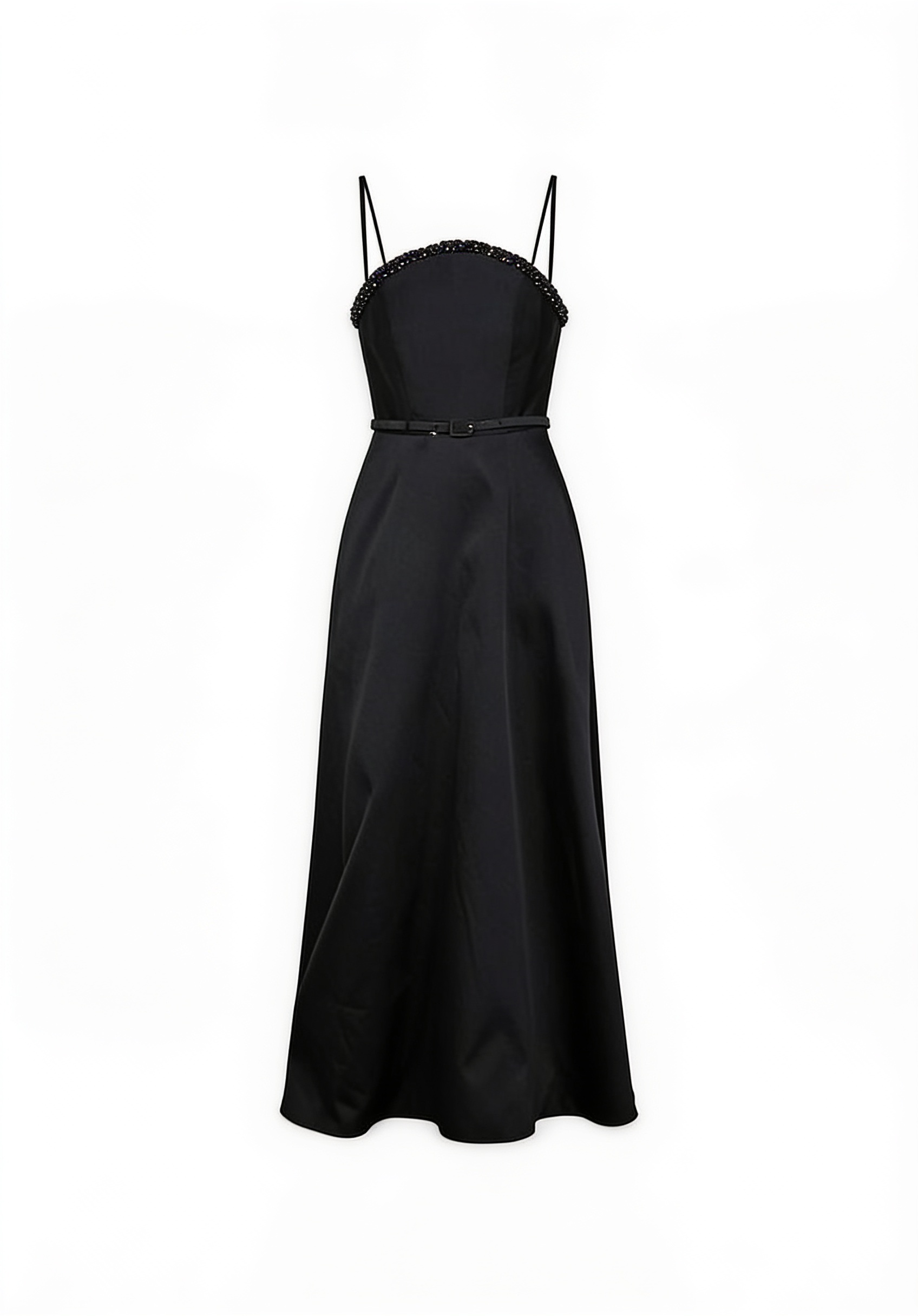 Black spaghetti-strap evening gown