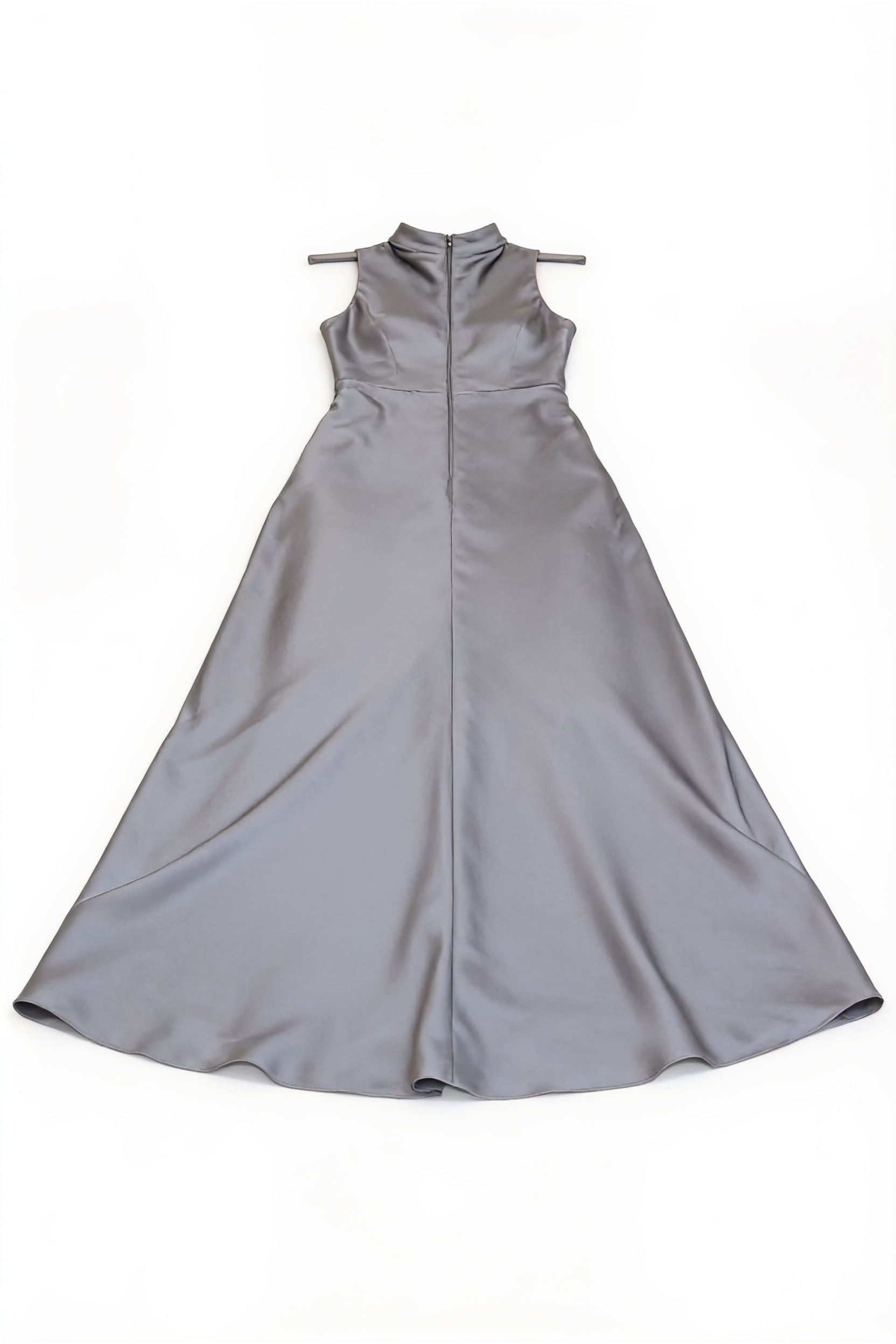 Grey satin high-neck gown