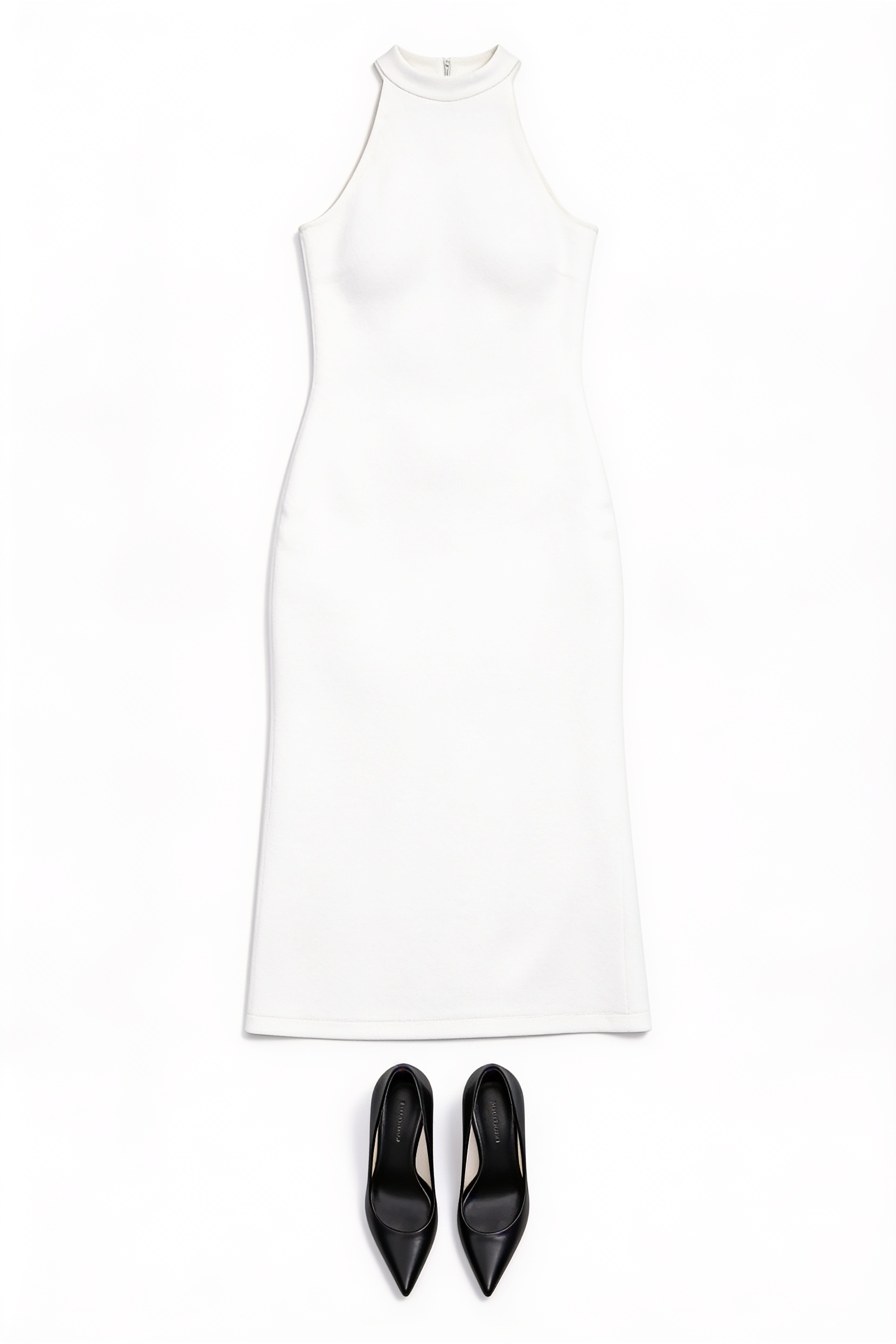 White halterneck midi dress