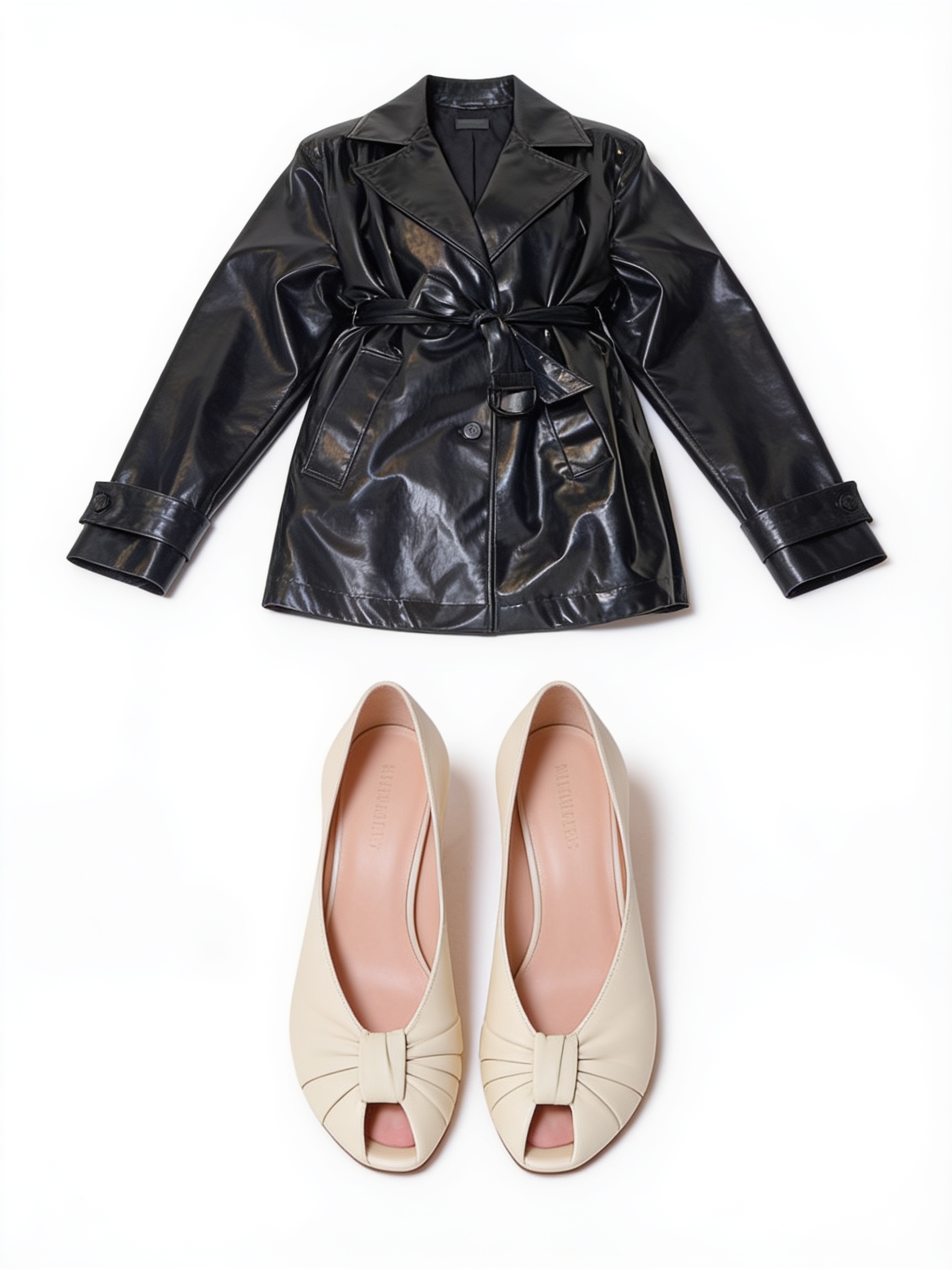 Black belted leather trench mini