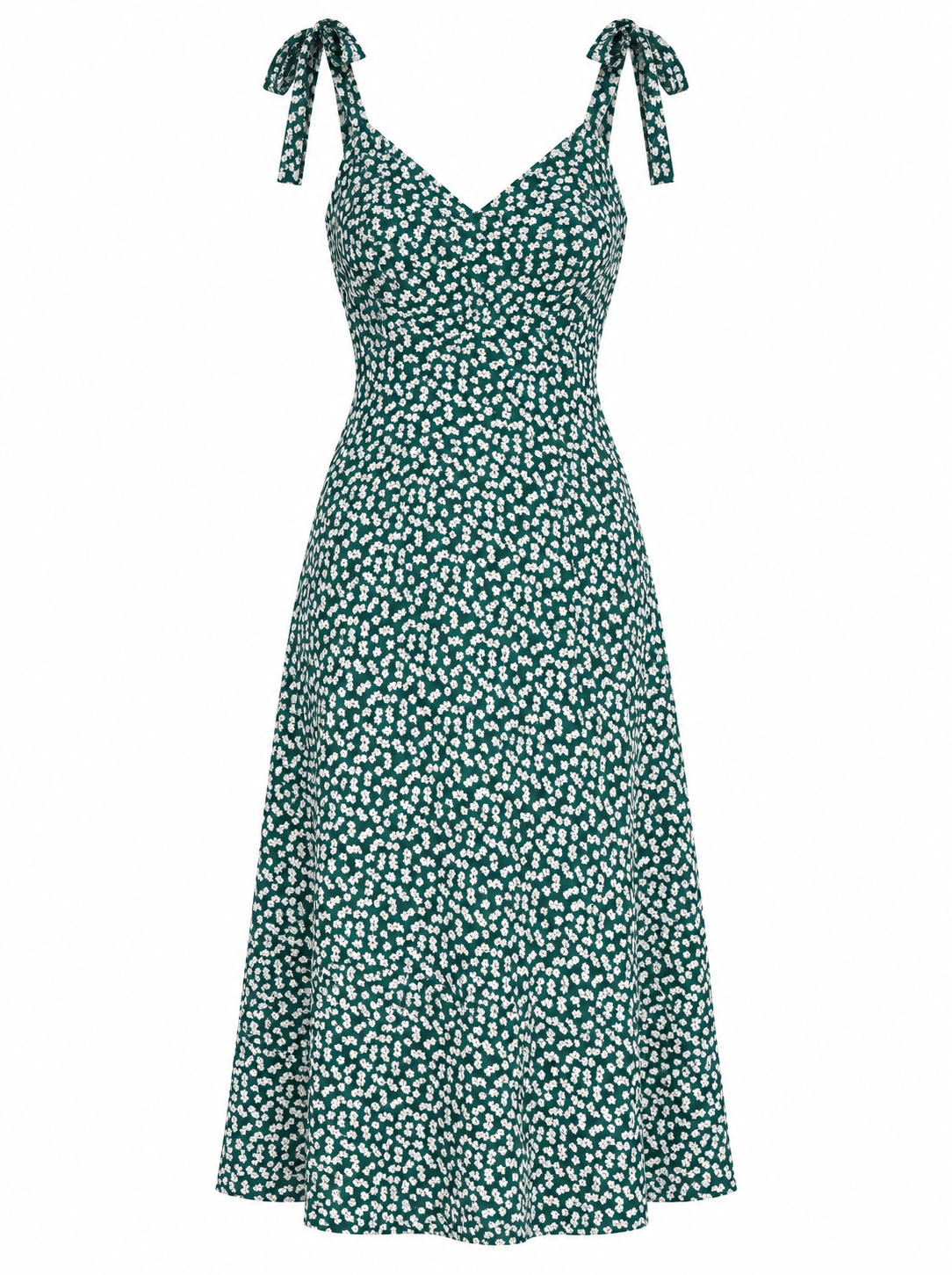 Green floral midi dress with shoulder ties