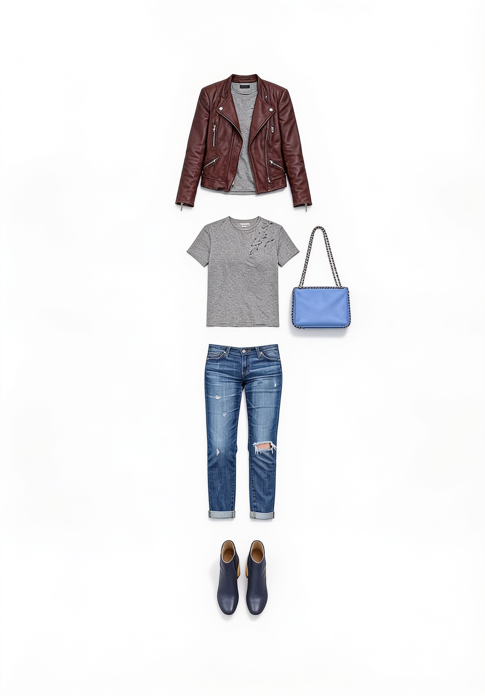 Brown leather jacket and skinny jeans