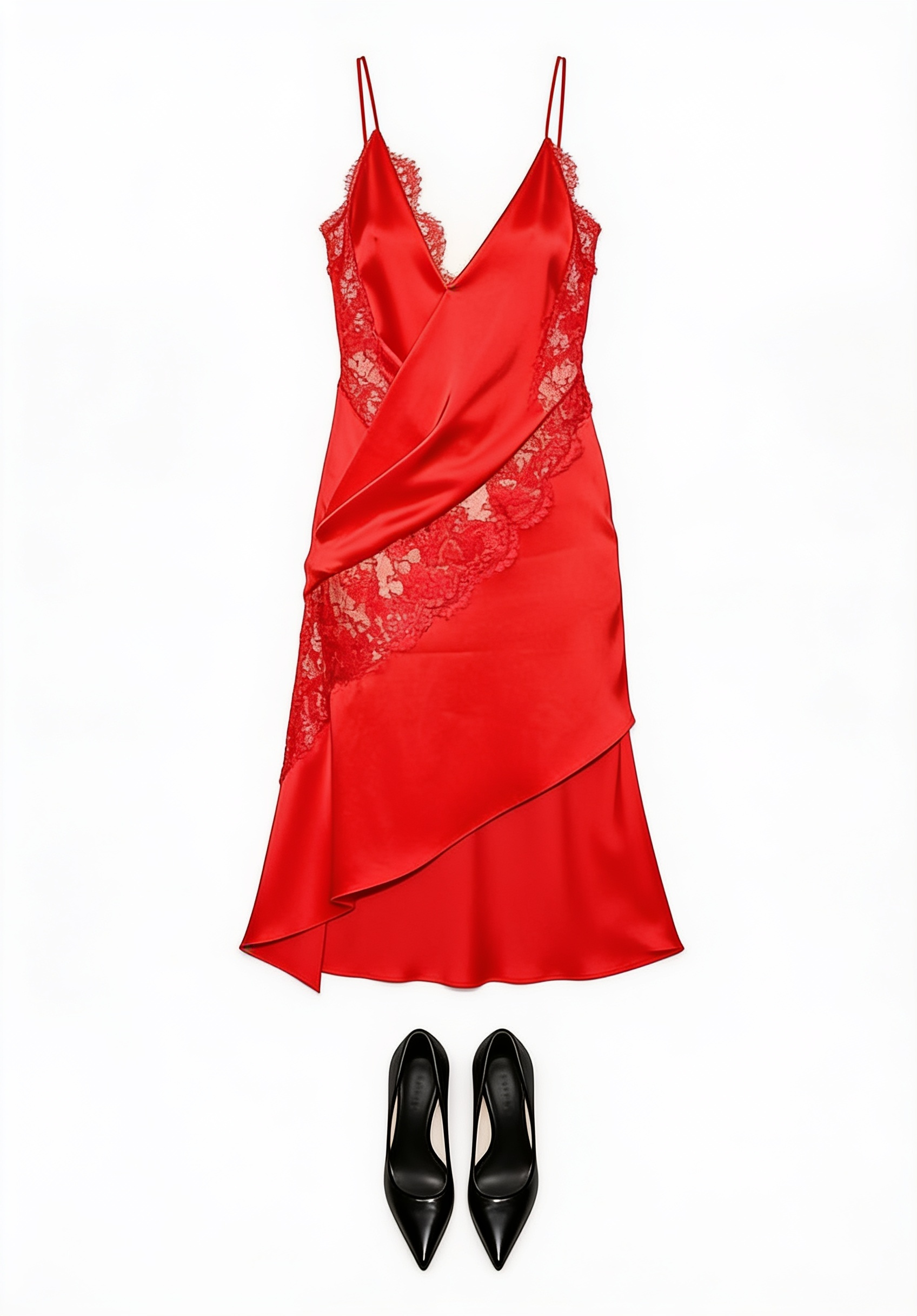 Red satin asymmetric slip dress