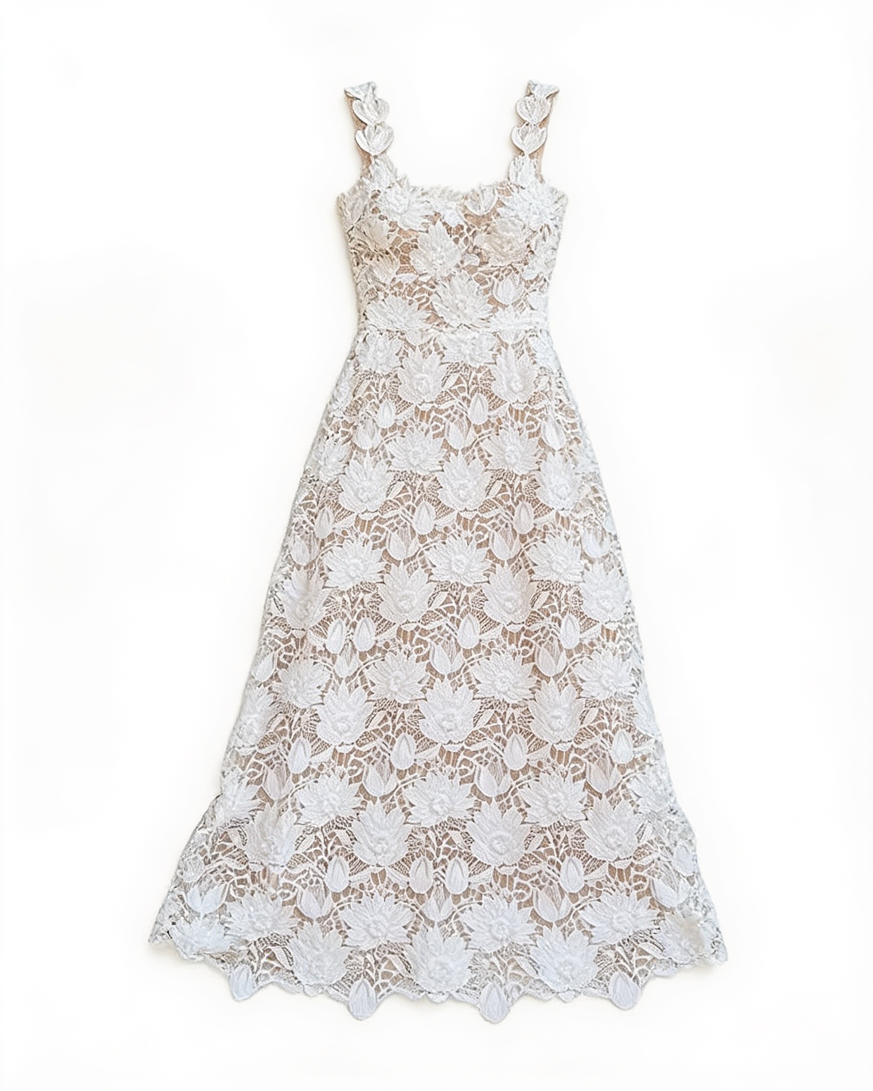 White floral lace sleeveless midi dress