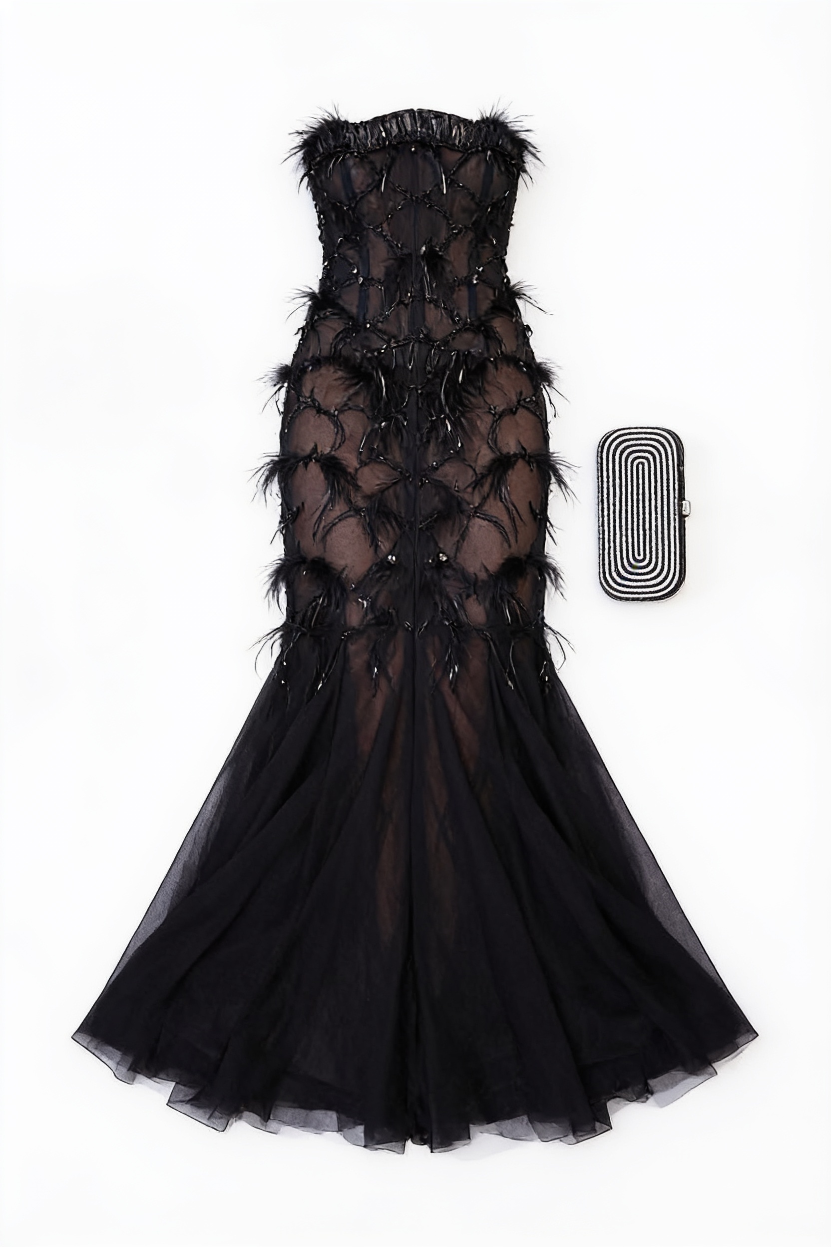 Black beaded gown with tulle train