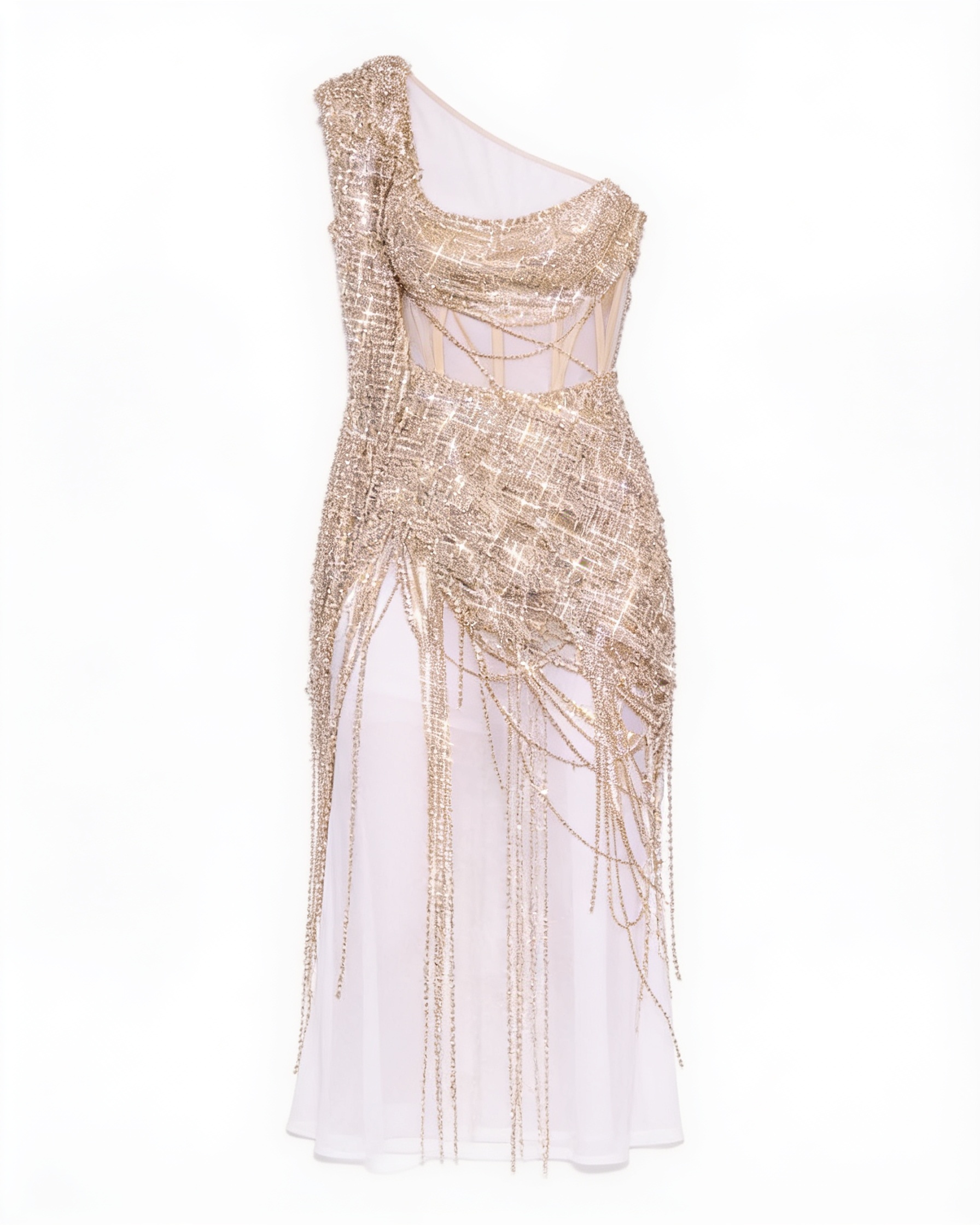 Champagne beaded fringe mini dress