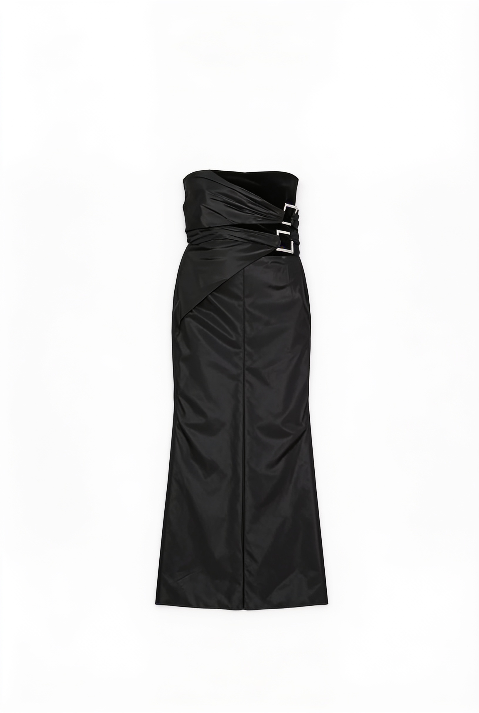 Black strapless gown with buckle detail