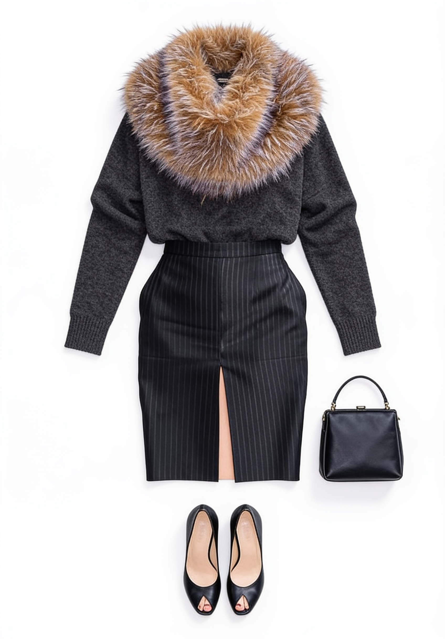 Black belted coat dress and pumps