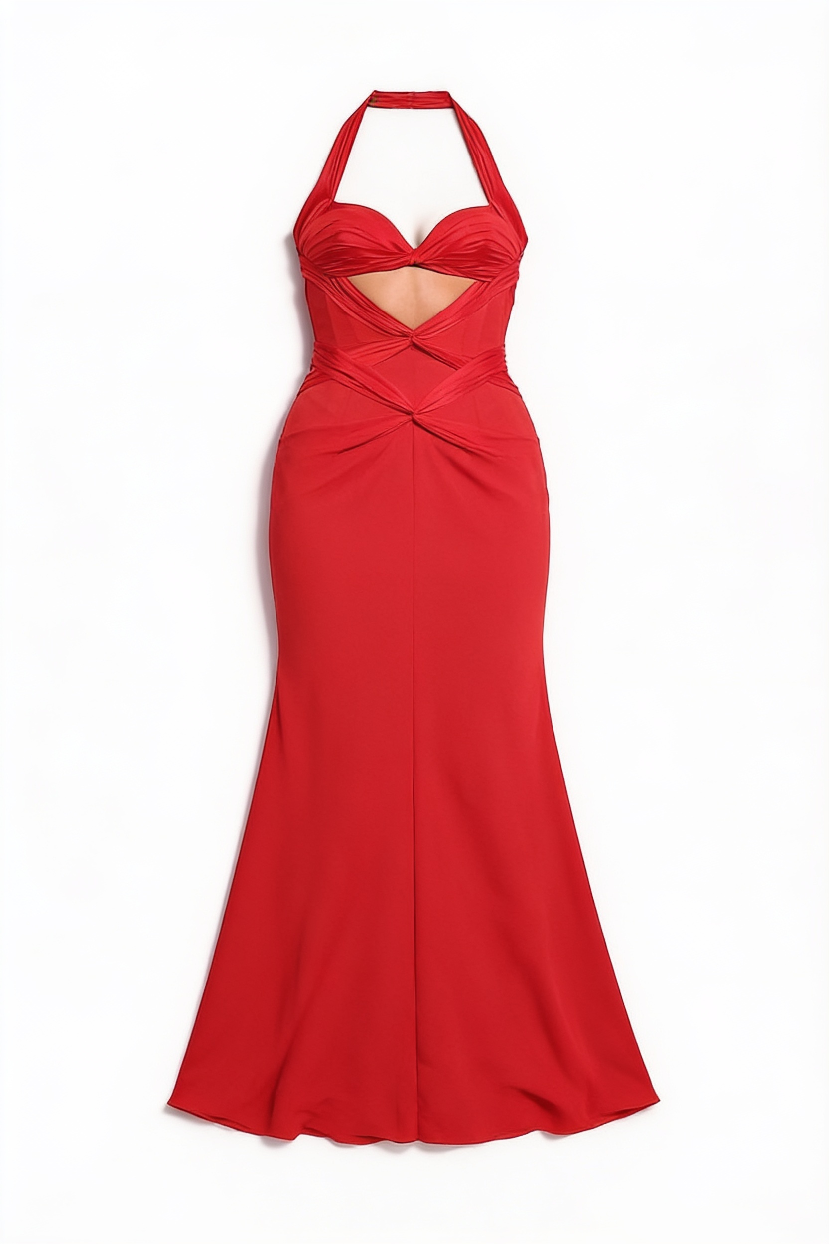 Red halter cutout gown