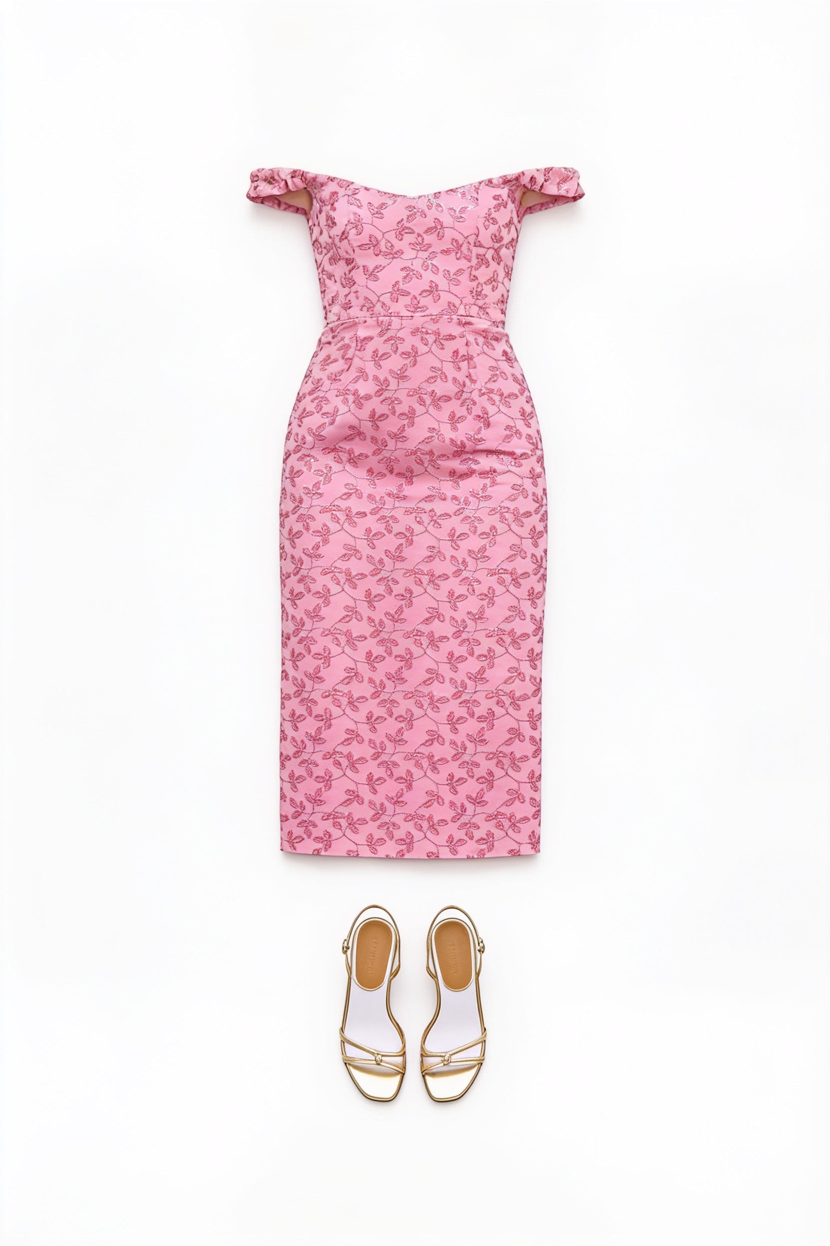 Pink floral off-shoulder midi dress