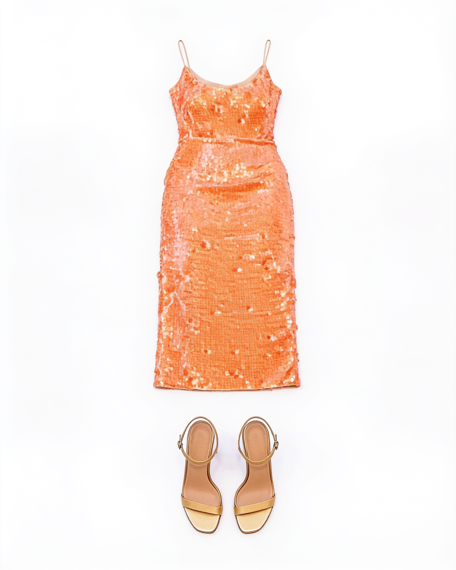 Orange sequined midi dress
