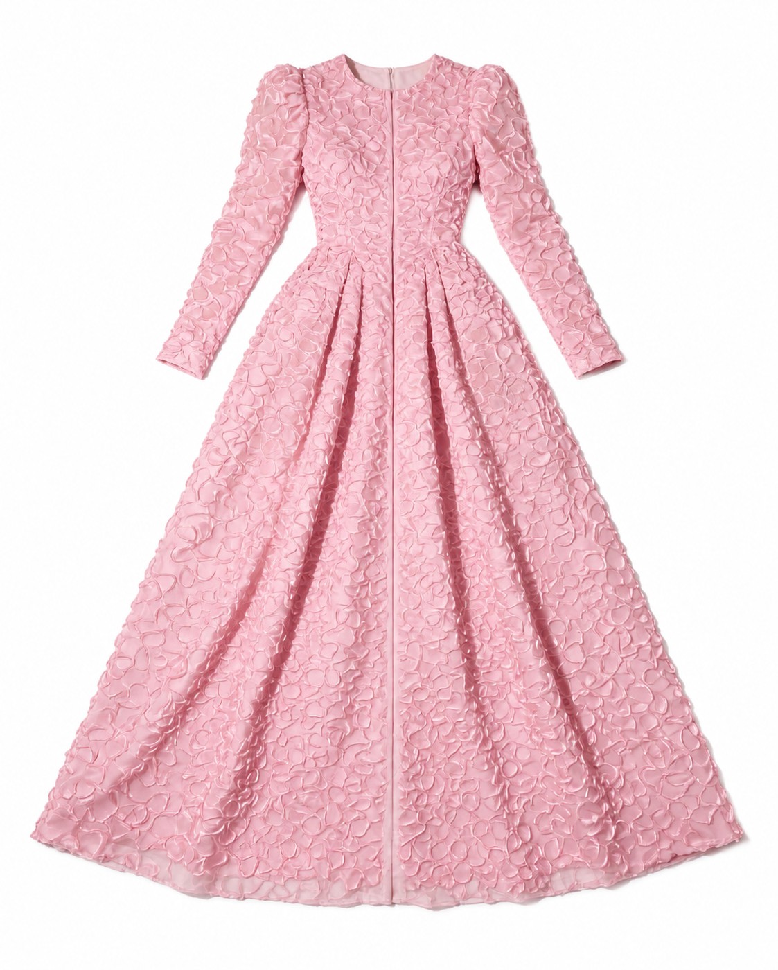 Pink textured long-sleeve gown
