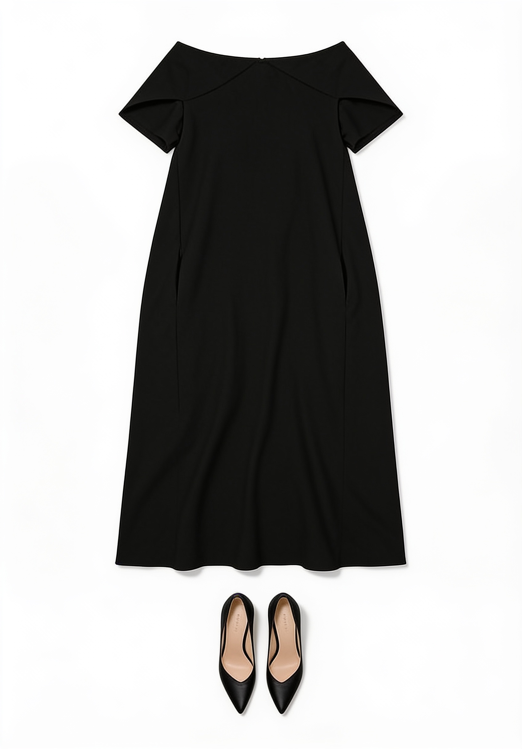 Black cape-sleeve midi dress