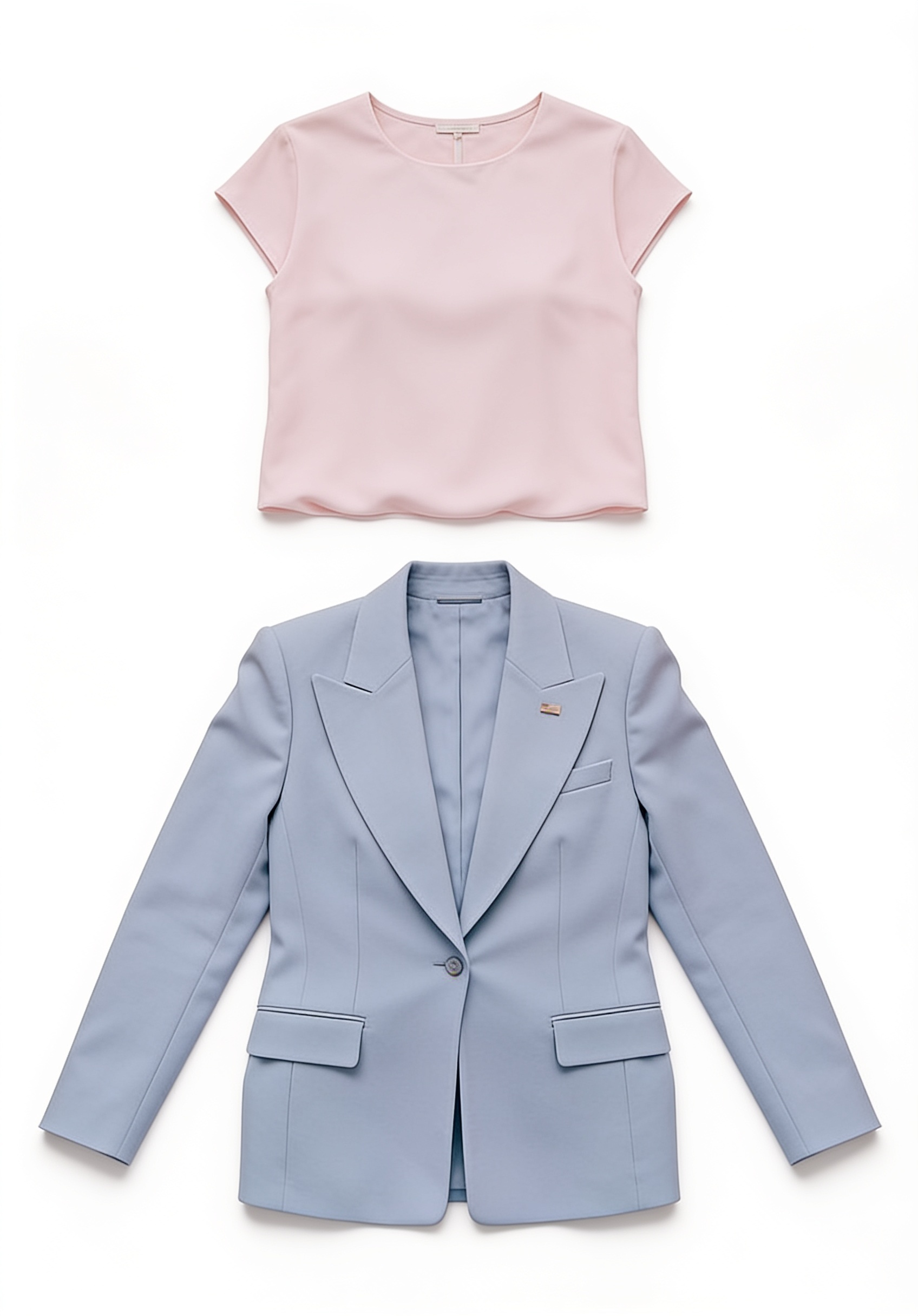 Powder blue blazer and blush top