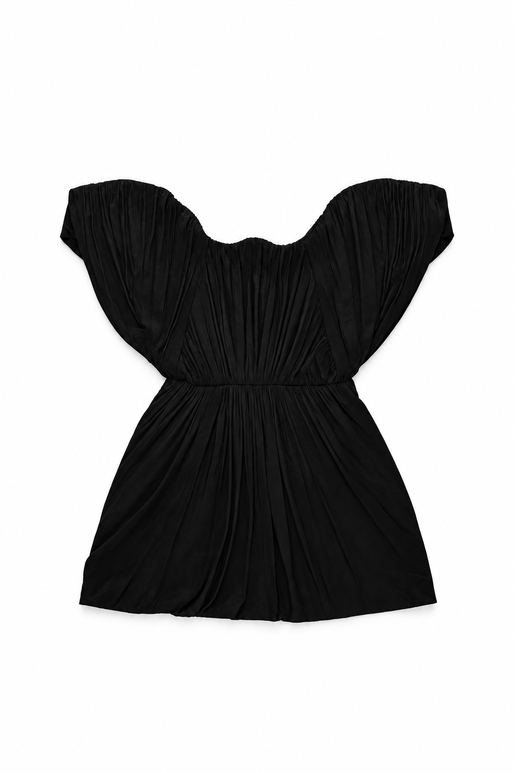 Black ruched off-shoulder mini dress