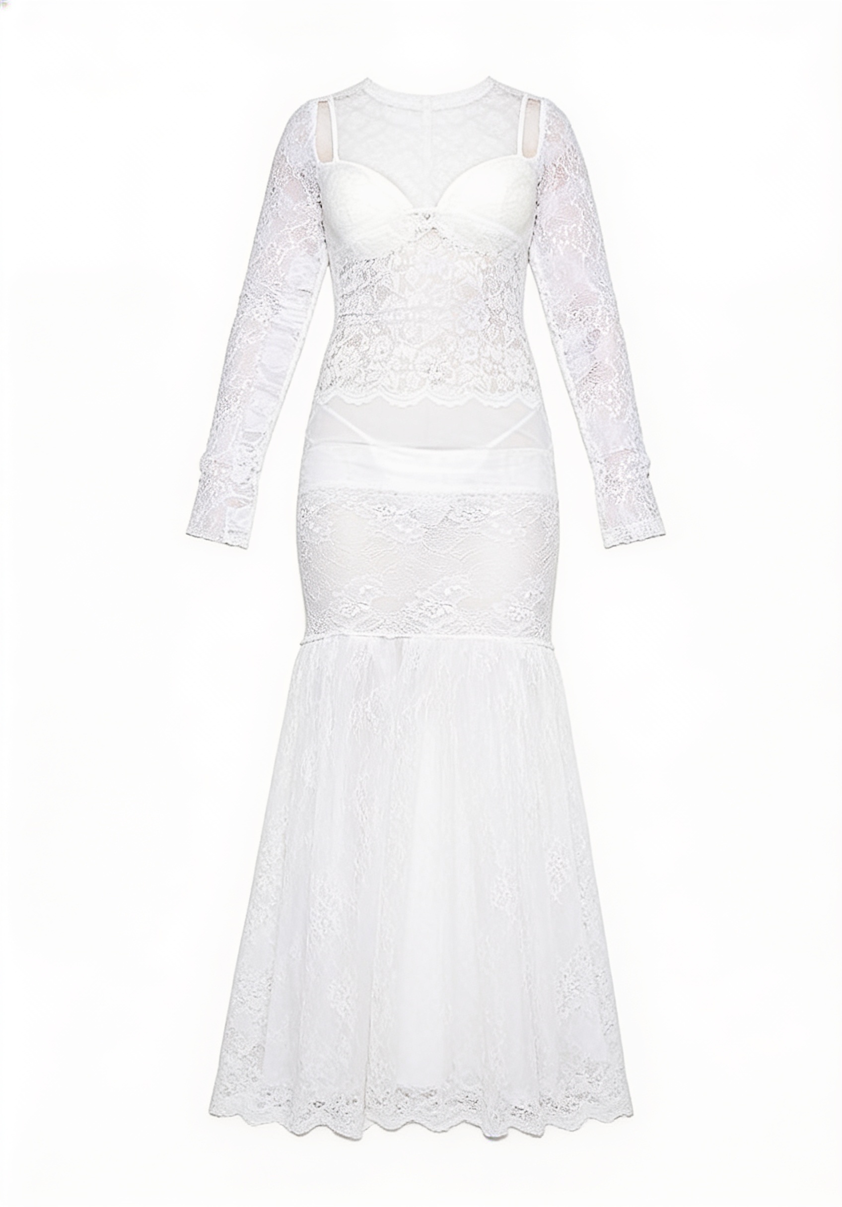 White lace long-sleeve gown