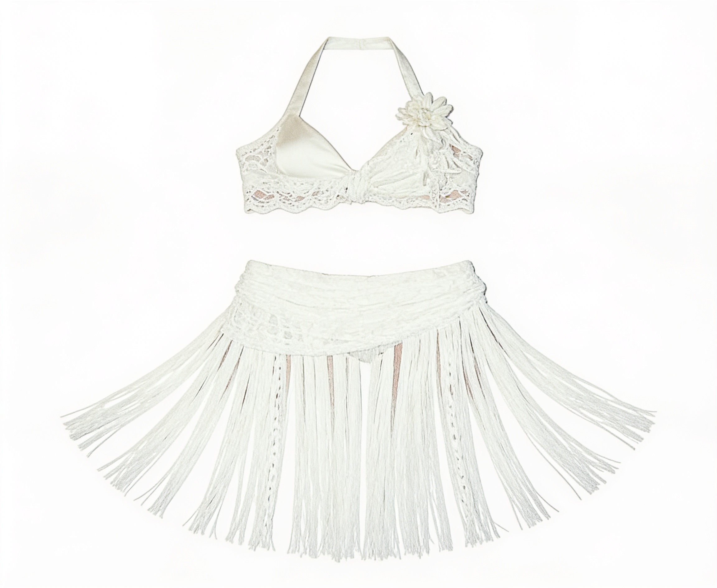 Ivory ruffle crop top and pleated mini skirt